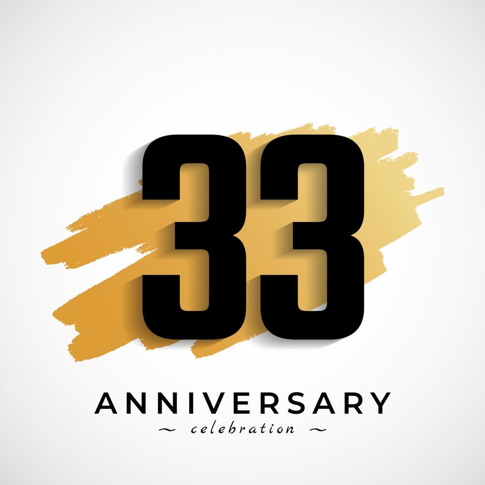 Celebrazione dell'anniversario di 33 anni con il simbolo del pennello d'oro. il saluto di buon anniversario celebra l'evento isolato su priorità bassa bianca vettore