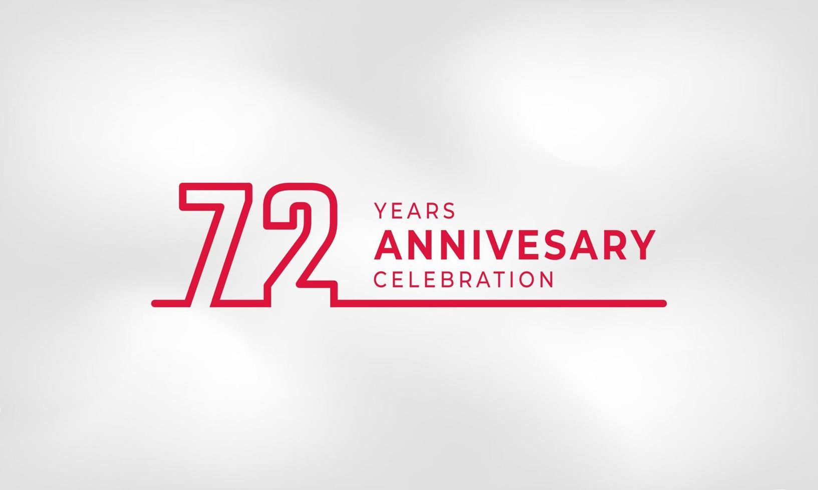 Celebrazione dell'anniversario di 72 anni logotipo collegato numero di contorno colore rosso per evento di celebrazione, matrimonio, biglietto di auguri e invito isolato su sfondo bianco trama vettore