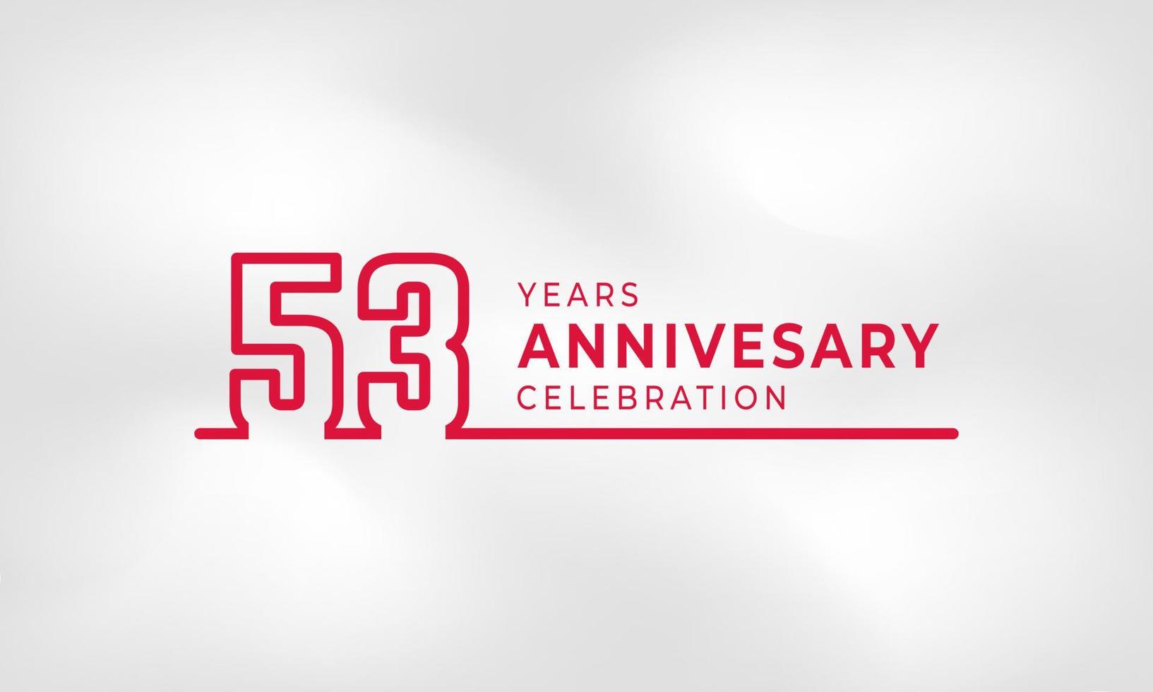 Celebrazione dell'anniversario di 53 anni logotipo collegato numero di contorno colore rosso per evento di celebrazione, matrimonio, biglietto di auguri e invito isolato su sfondo bianco trama vettore