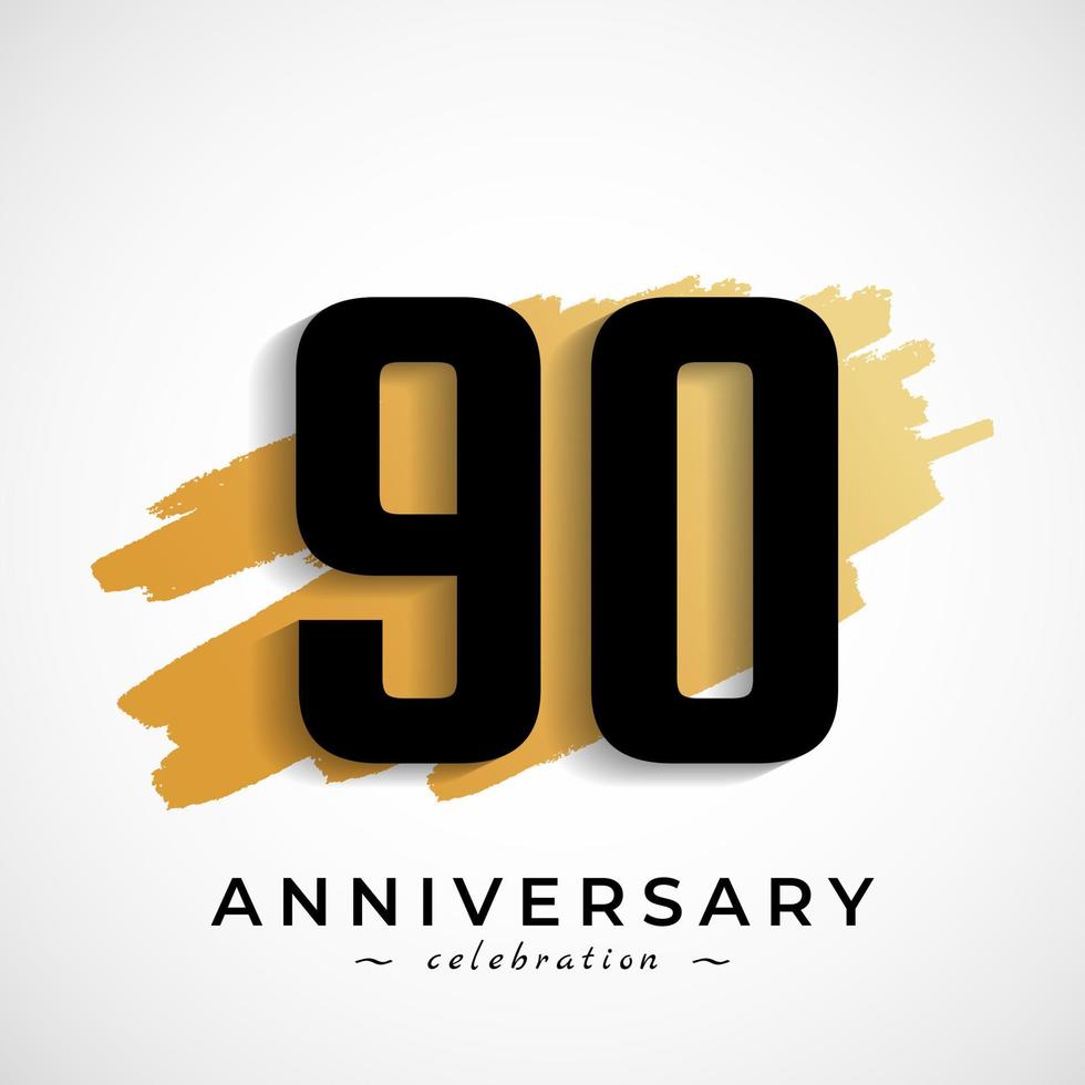 Celebrazione dell'anniversario di 90 anni con il simbolo del pennello d'oro. il saluto di buon anniversario celebra l'evento isolato su priorità bassa bianca vettore