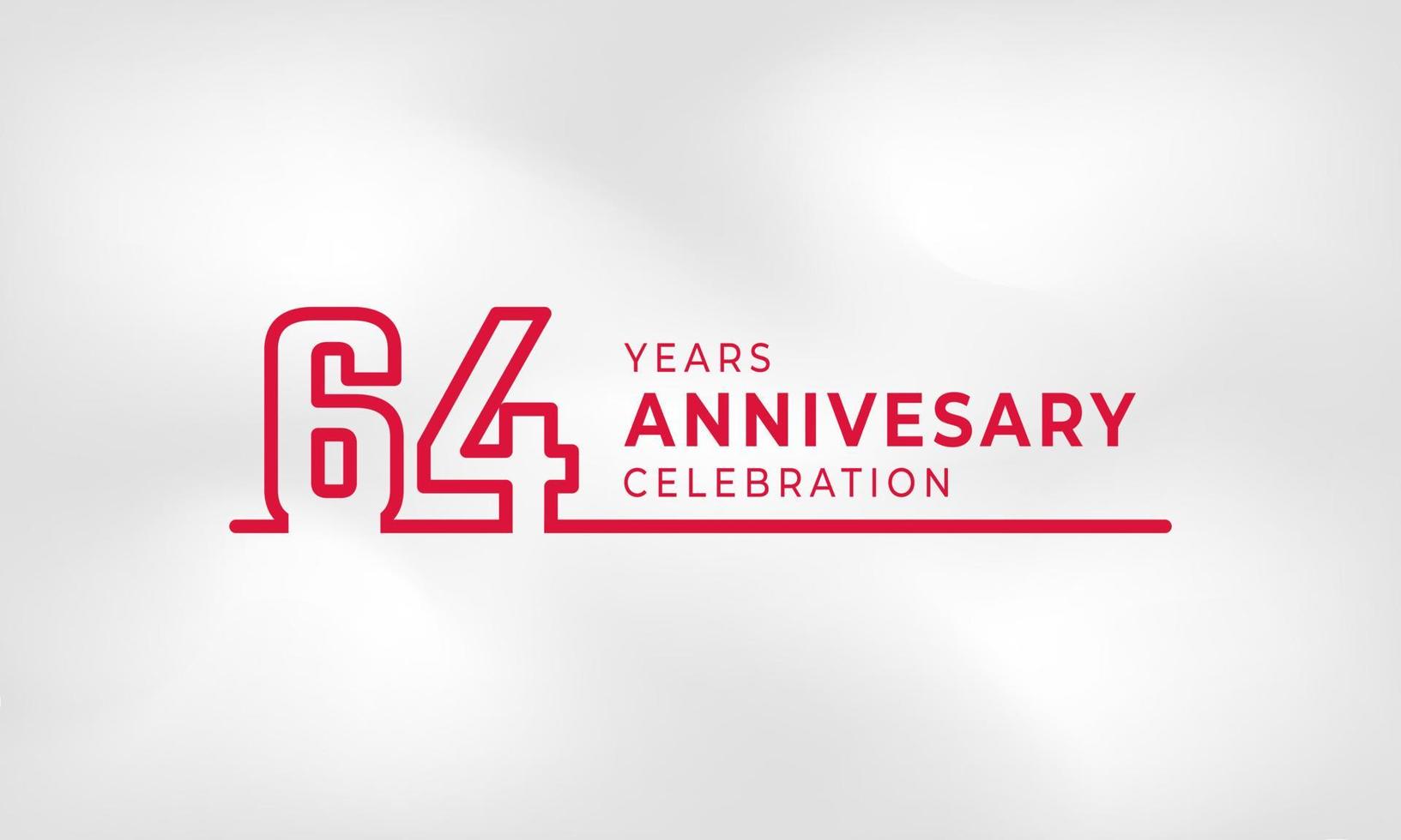 64 anni anniversario celebrazione collegato logotipo contorno numero colore rosso per evento di celebrazione, matrimonio, biglietto di auguri e invito isolato su sfondo bianco trama vettore