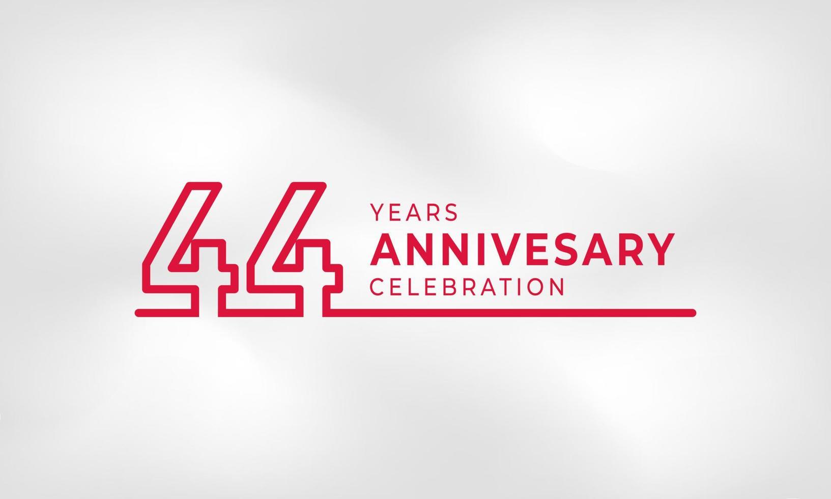 44 anni anniversario celebrazione collegato logotipo contorno numero colore rosso per evento di celebrazione, matrimonio, biglietto di auguri e invito isolato su sfondo bianco trama vettore