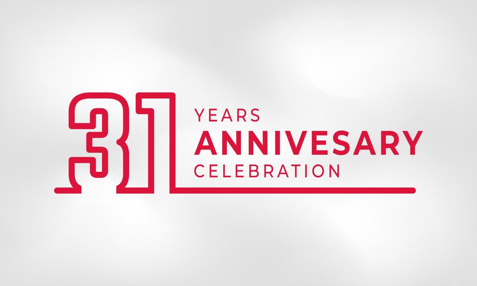 Celebrazione dell'anniversario di 31 anni logotipo collegato numero di contorno colore rosso per evento di celebrazione, matrimonio, biglietto di auguri e invito isolato su sfondo bianco trama vettore