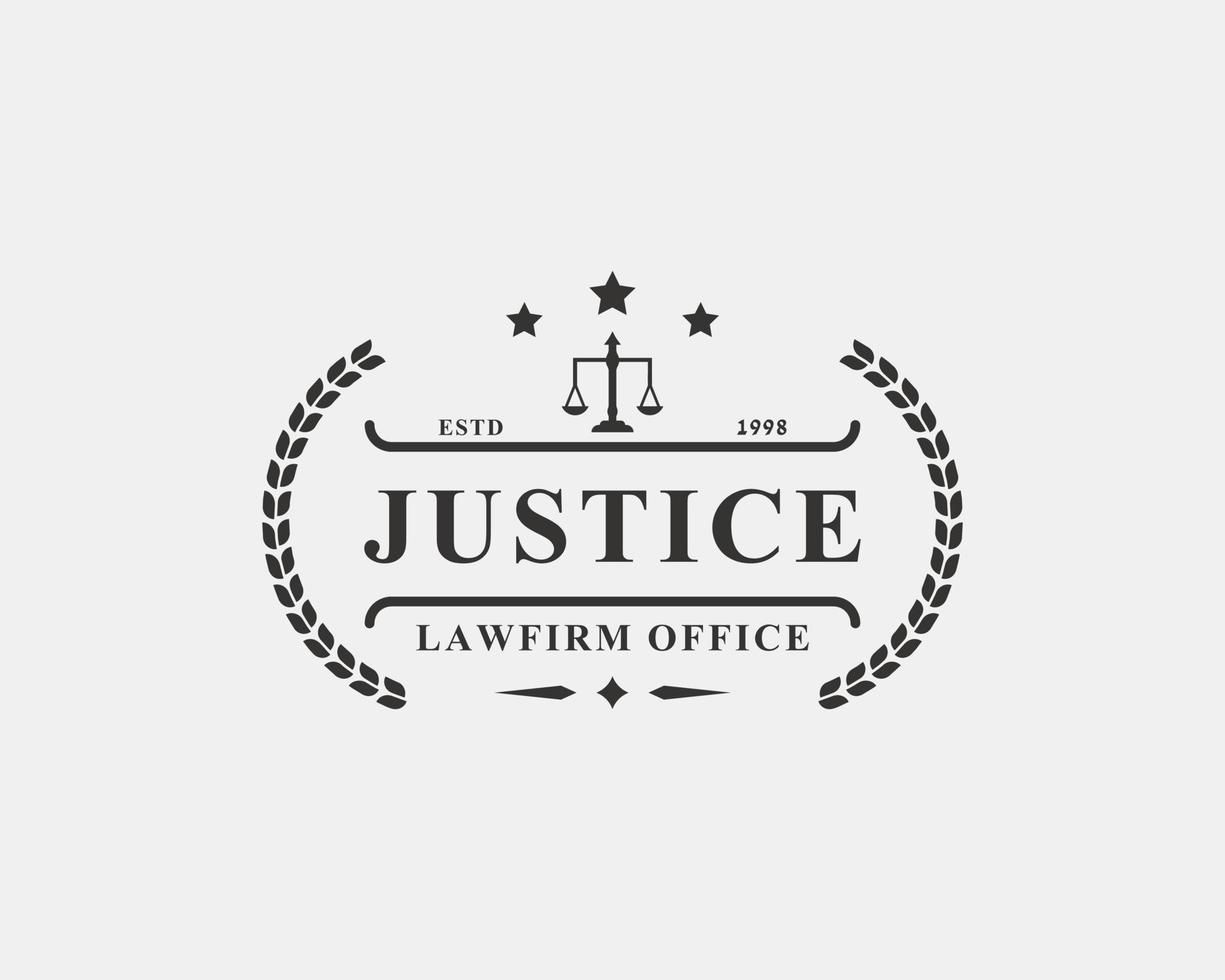 ispirazione per il design vettoriale del logo dell'ufficio legale dell'avvocato del distintivo retrò vintage