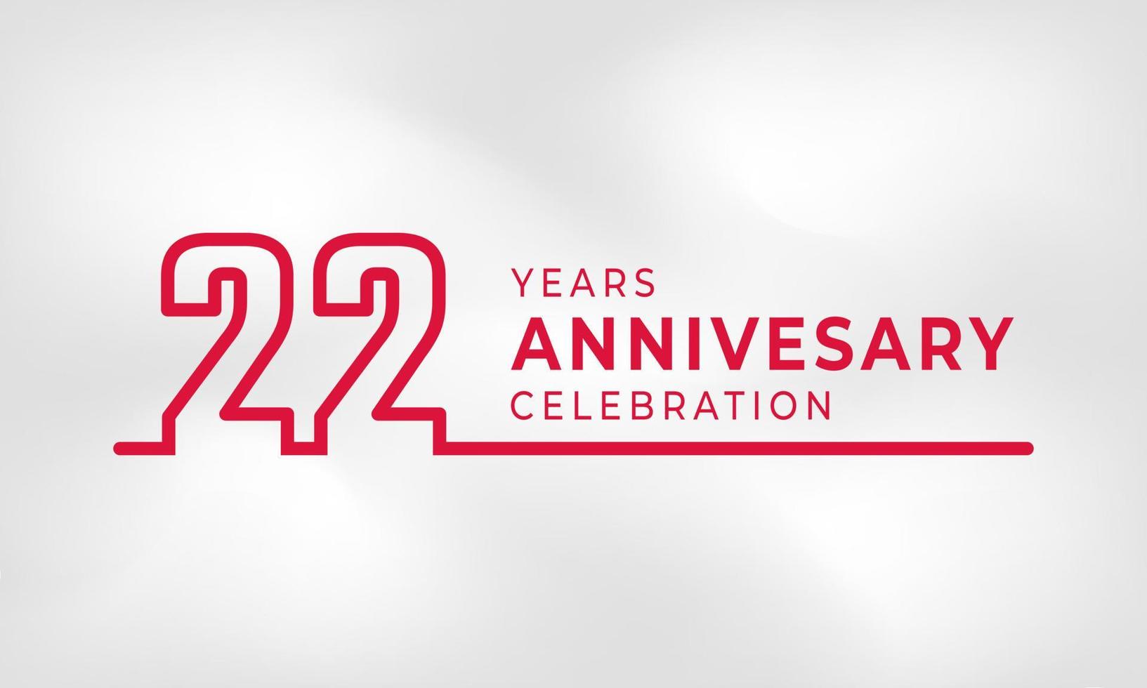 Celebrazione dell'anniversario di 22 anni logotipo collegato numero di contorno colore rosso per evento di celebrazione, matrimonio, biglietto di auguri e invito isolato su sfondo bianco trama vettore