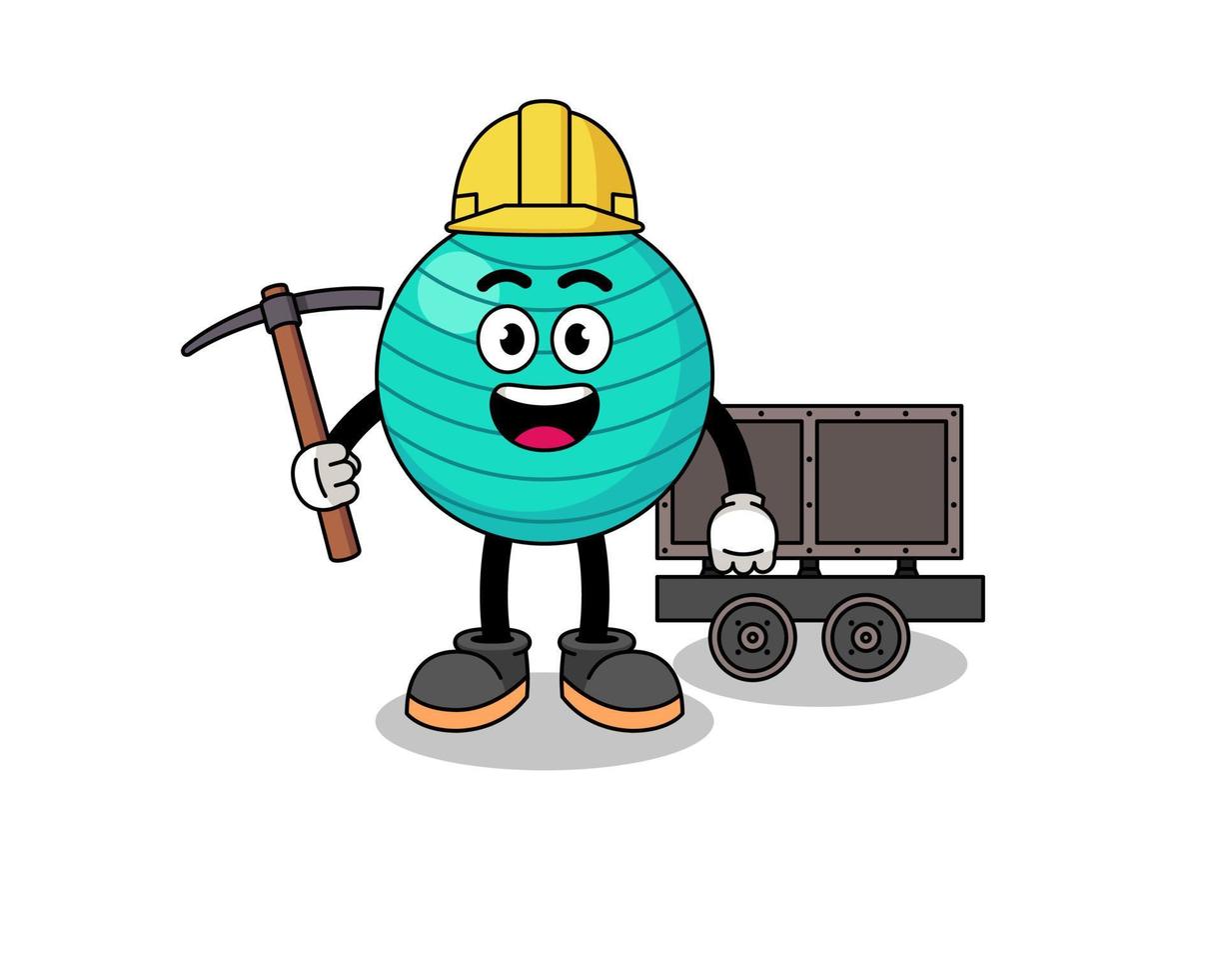 illustrazione della mascotte del minatore di palla ginnica vettore
