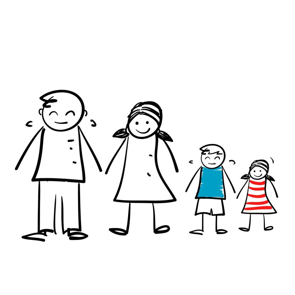 illustrazione disegnata a mano dell'icona della famiglia di doodle vettore