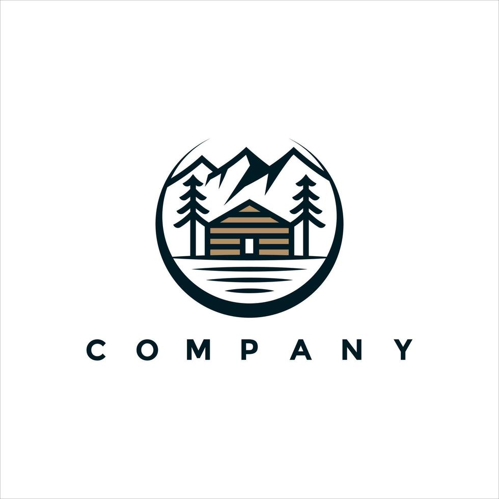 illustrazione di design del logo della casa e della montagna in legno per la tua azienda vettore
