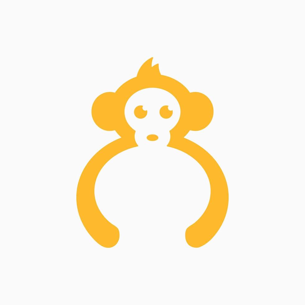 concetto di logo scimmia minimalista. spazio negativo, logotipo piatto, moderno e pulito. giallo e bianco. adatto per logo, icona, simbolo, segno, mascotte ed emblema vettore