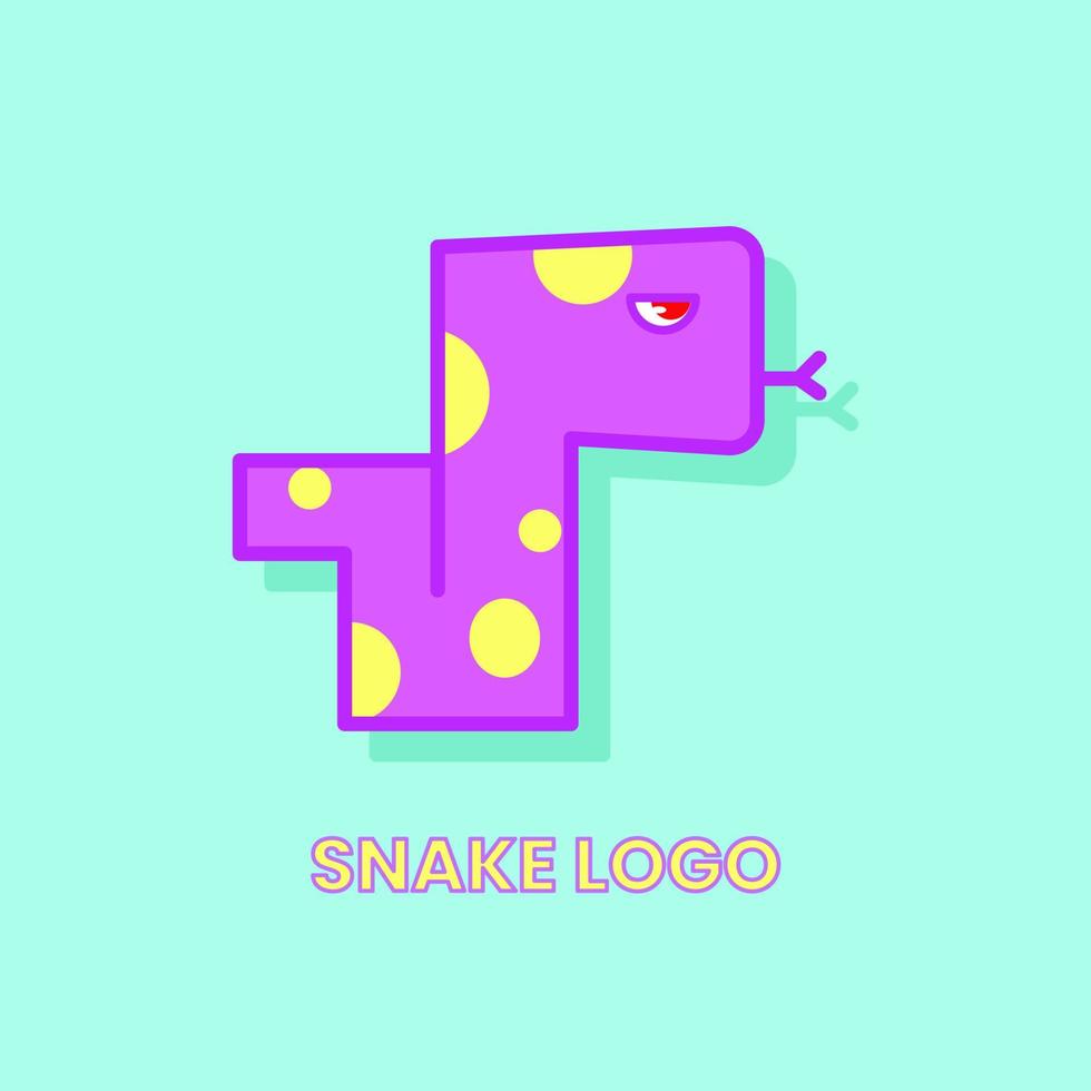 concetto di logo di serpente carino. logotipo animale, piatto, semplice e mascotte. viola, giallo e blu. adatto per logo, icona, simbolo e segno vettore