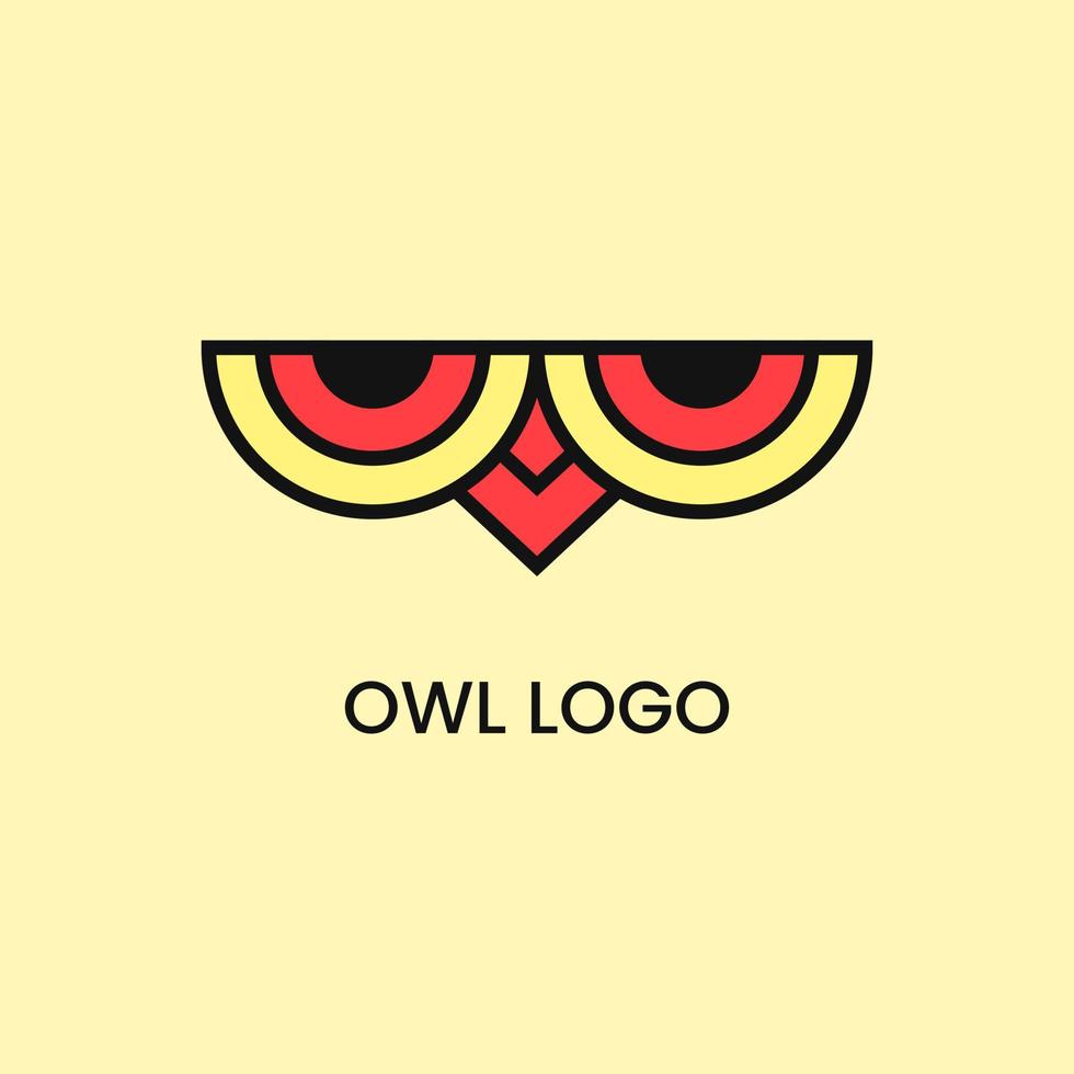 concetto di logo occhi di gufo. animale, uccello, contorno, logotipo unico e semplice. giallo, rosso e nero. adatto per logo, icona, simbolo, mascotte e segno vettore
