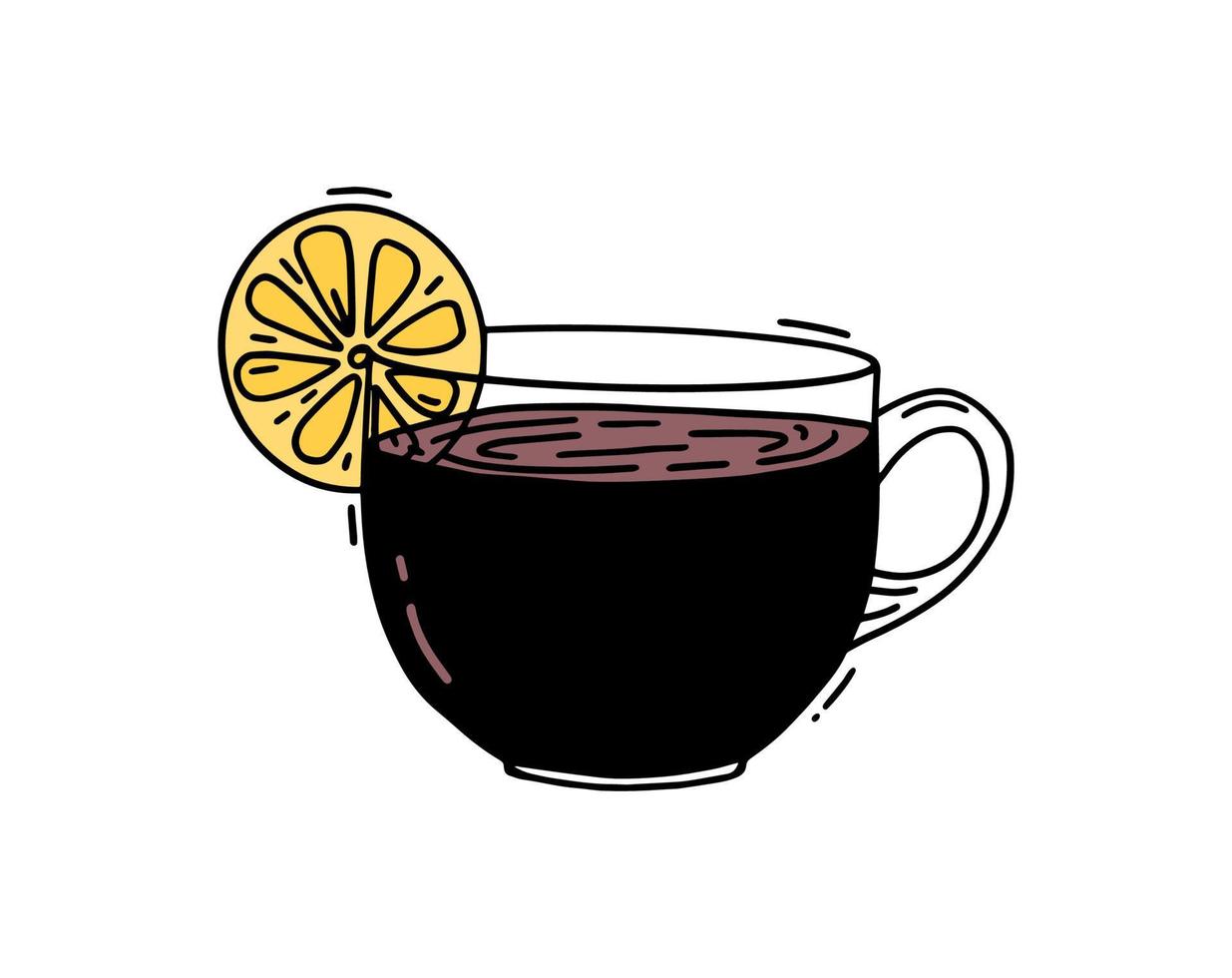 illustrazione vettoriale di doodle di tazza di tè e limone. l'ora del tè imprecisa