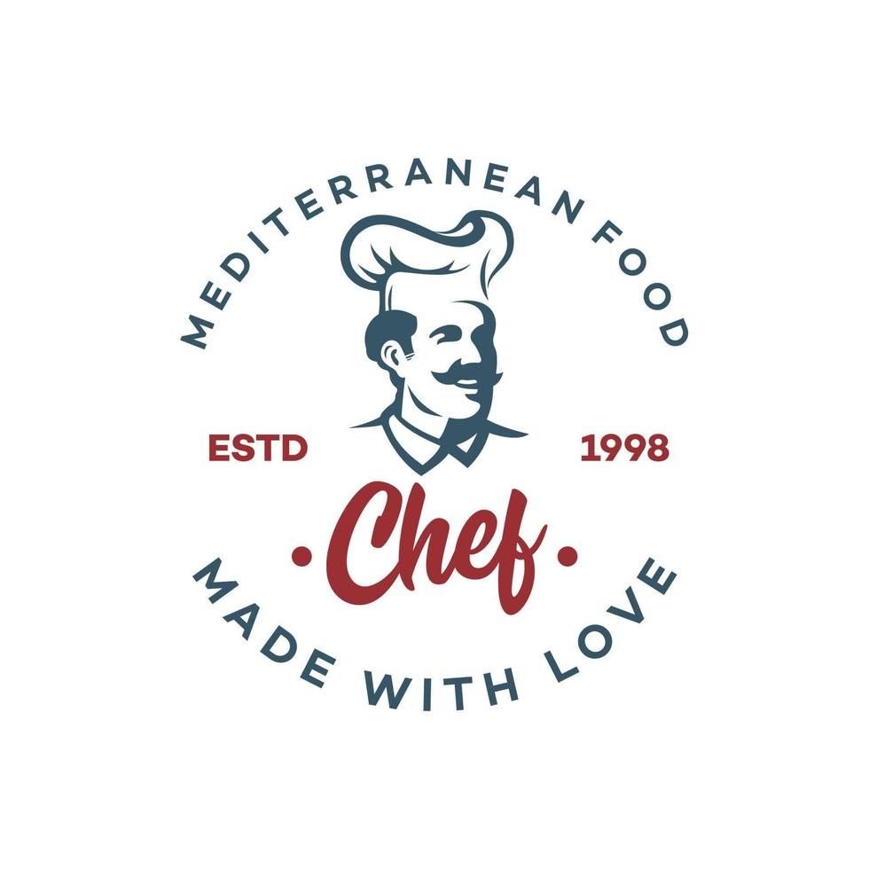 logo chef, cuoco o fornaio. bar, ristorante, concetto di menu. illustrazione vettoriale dei cartoni animati