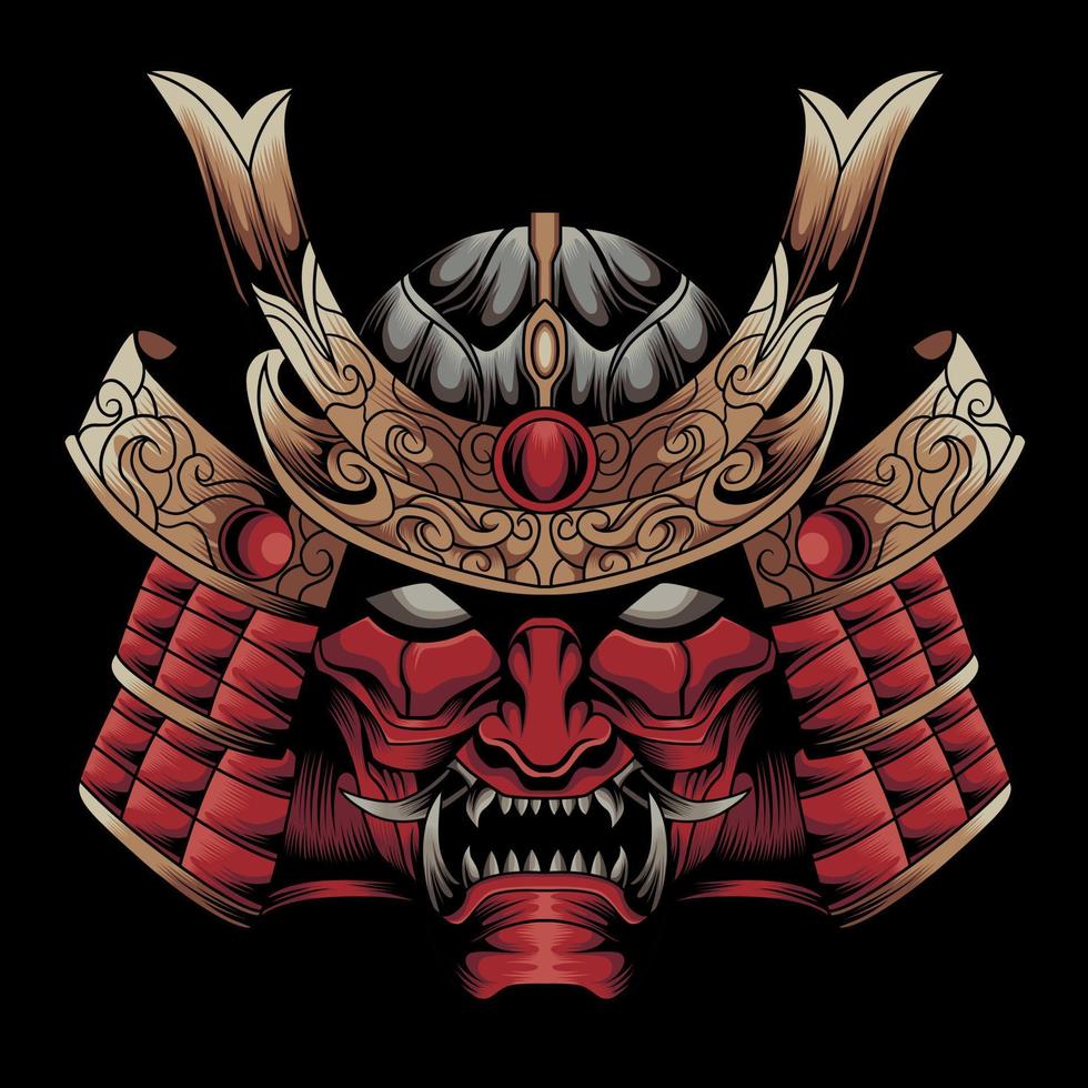 maschera da guerriero samurai. armatura tradizionale del guerriero giapponese vettore