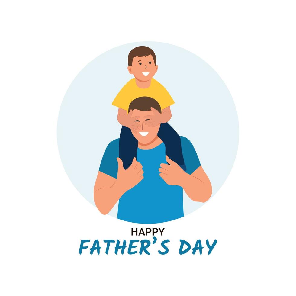 buona festa del papà. figlio sorridente sulle spalle del padre.illustrazione vettoriale