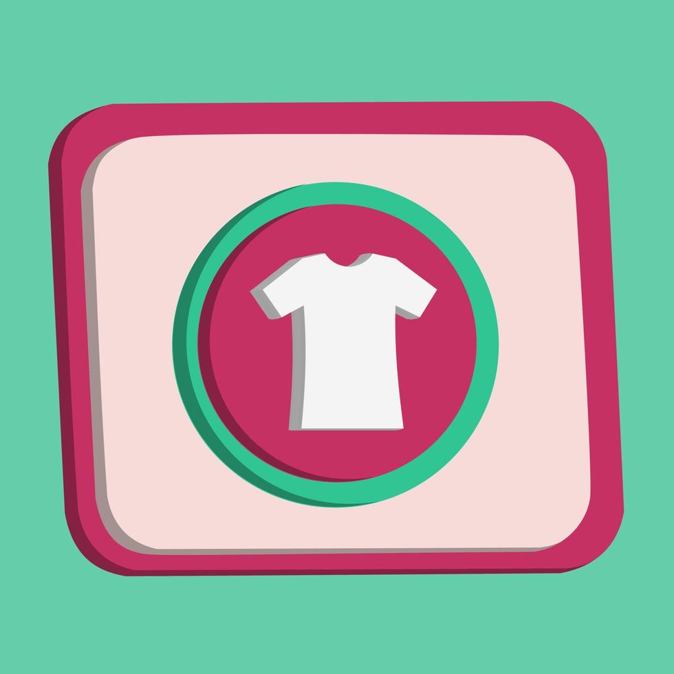 Vettore del pulsante dell'icona della maglietta 3d e lente d'ingrandimento con sfondo turchese e rosa, ideale per immagini di design di proprietà, colori modificabili, vettore popolare
