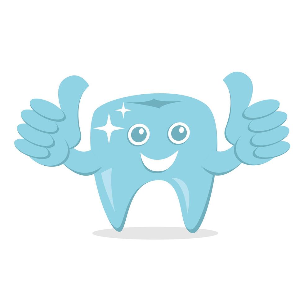 illustrazione vettoriale del fumetto di protezione dentale con faccia sorridente e pollice in alto, buono per l'assistenza sanitaria dentale. stile di colore piatto