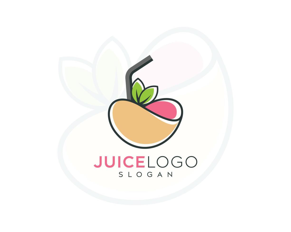 design del logo del succo, design del logo del succo colorato, design del logo vettoriale del succo, paglia, foglia verde