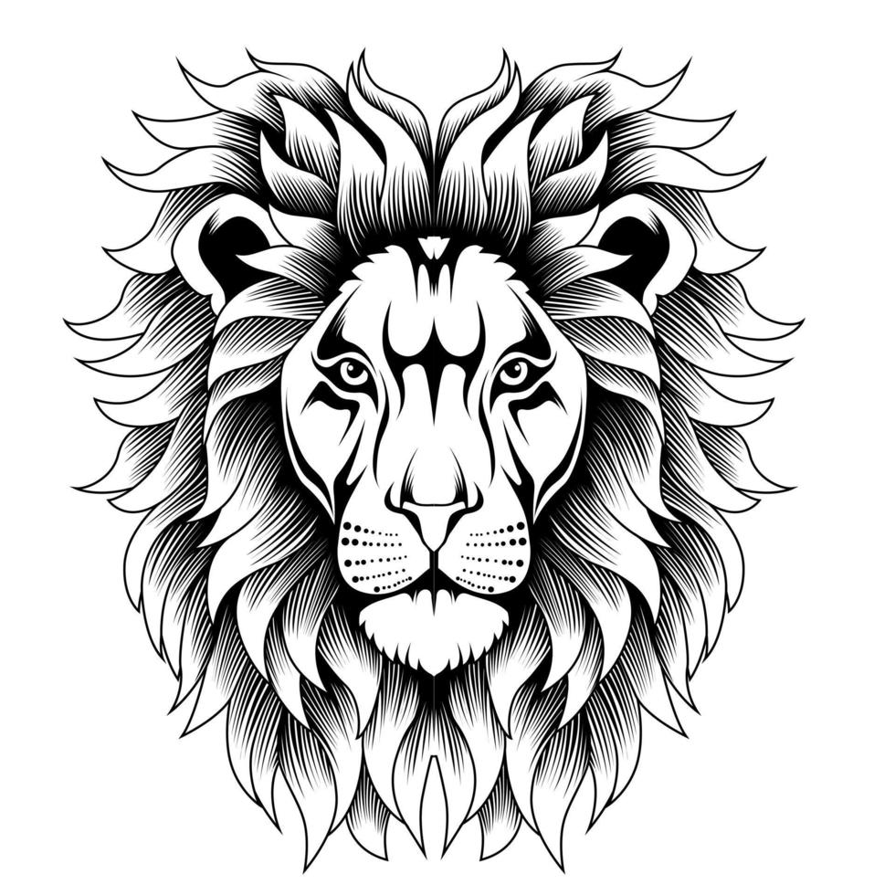 illustrazione della testa di leone in bianco e nero vettore