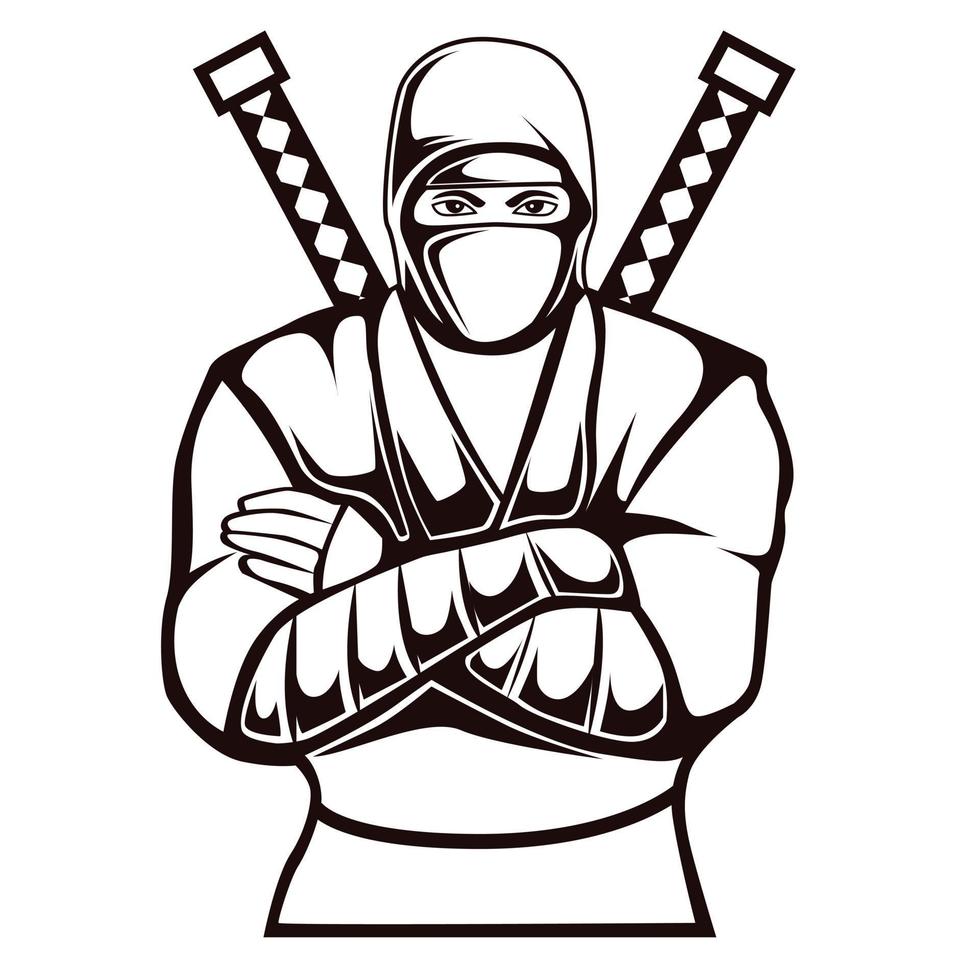 illustrazione vettoriale del guerriero ninja ombra in bianco e nero