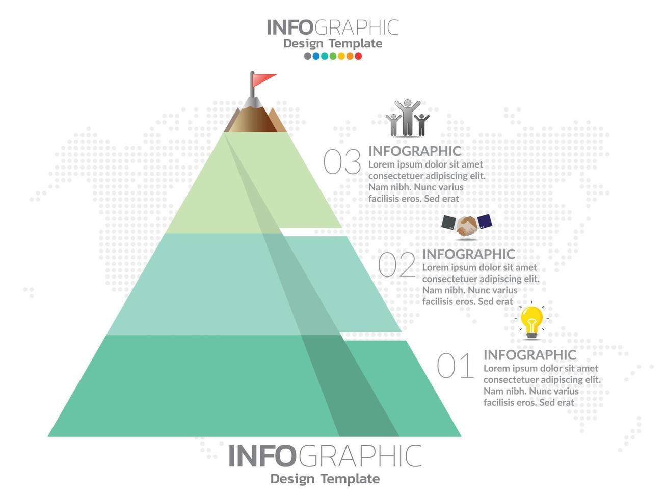 modello di infografica piramide o triangolo con elementi a 3 passaggi. vettore