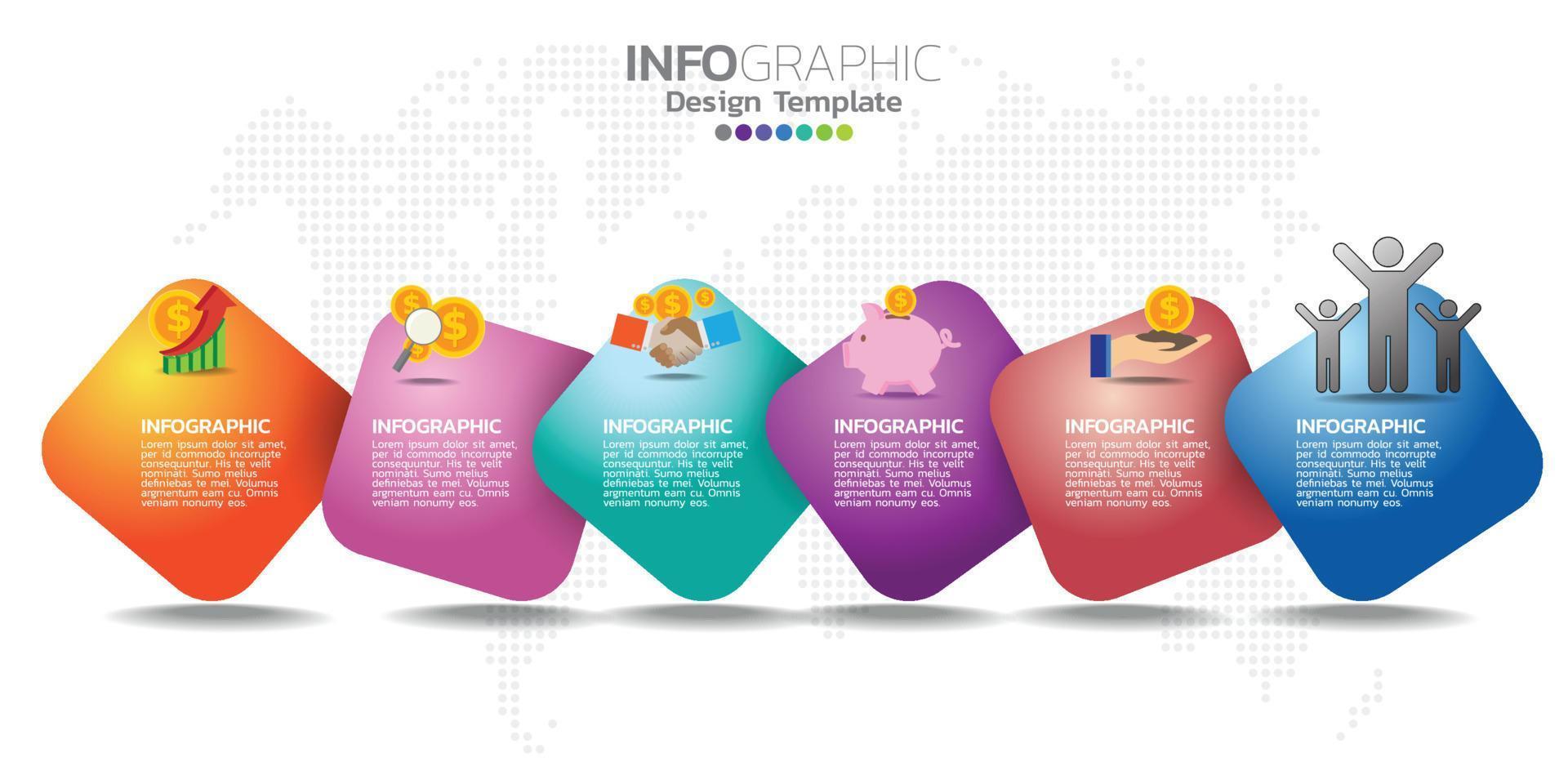 modello di progettazione infografica con 6 opzioni di colore. vettore