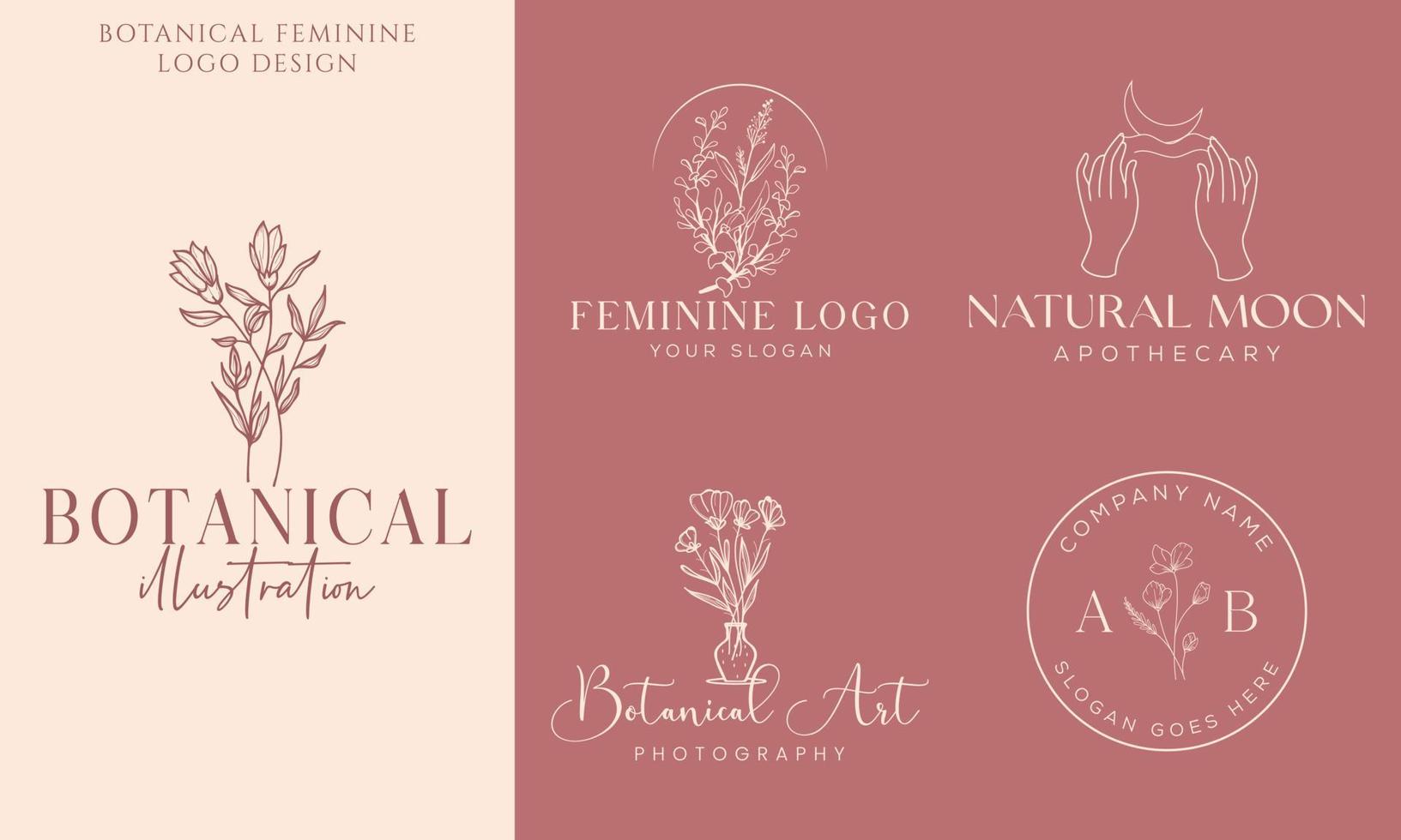 logo disegnato a mano di elemento floreale botanico con fiori selvatici e foglie. logo per spa e salone di bellezza, boutique, negozio biologico, matrimonio, designer floreale, interni, fotografia, cosmetici. vettore