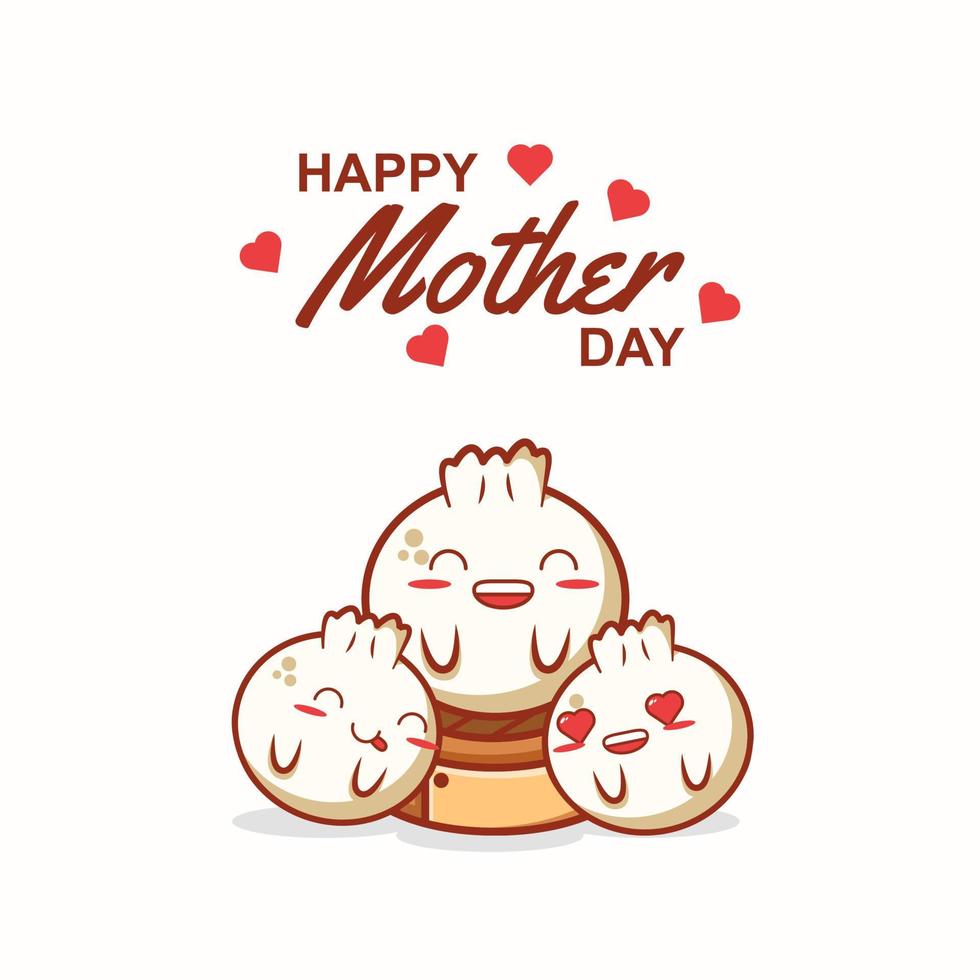 buona festa della mamma con un simpatico cartone animato kawaii di cibo coreano vettore