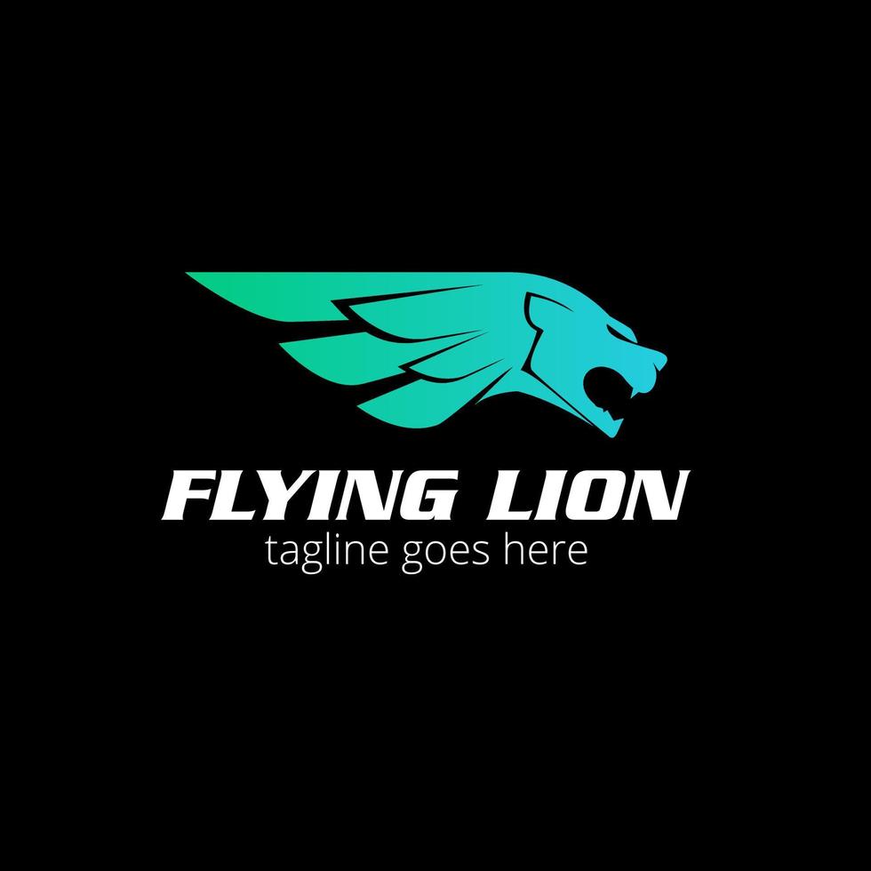 concetto di logo del leone volante, i capelli del leone come vettore dell'ala