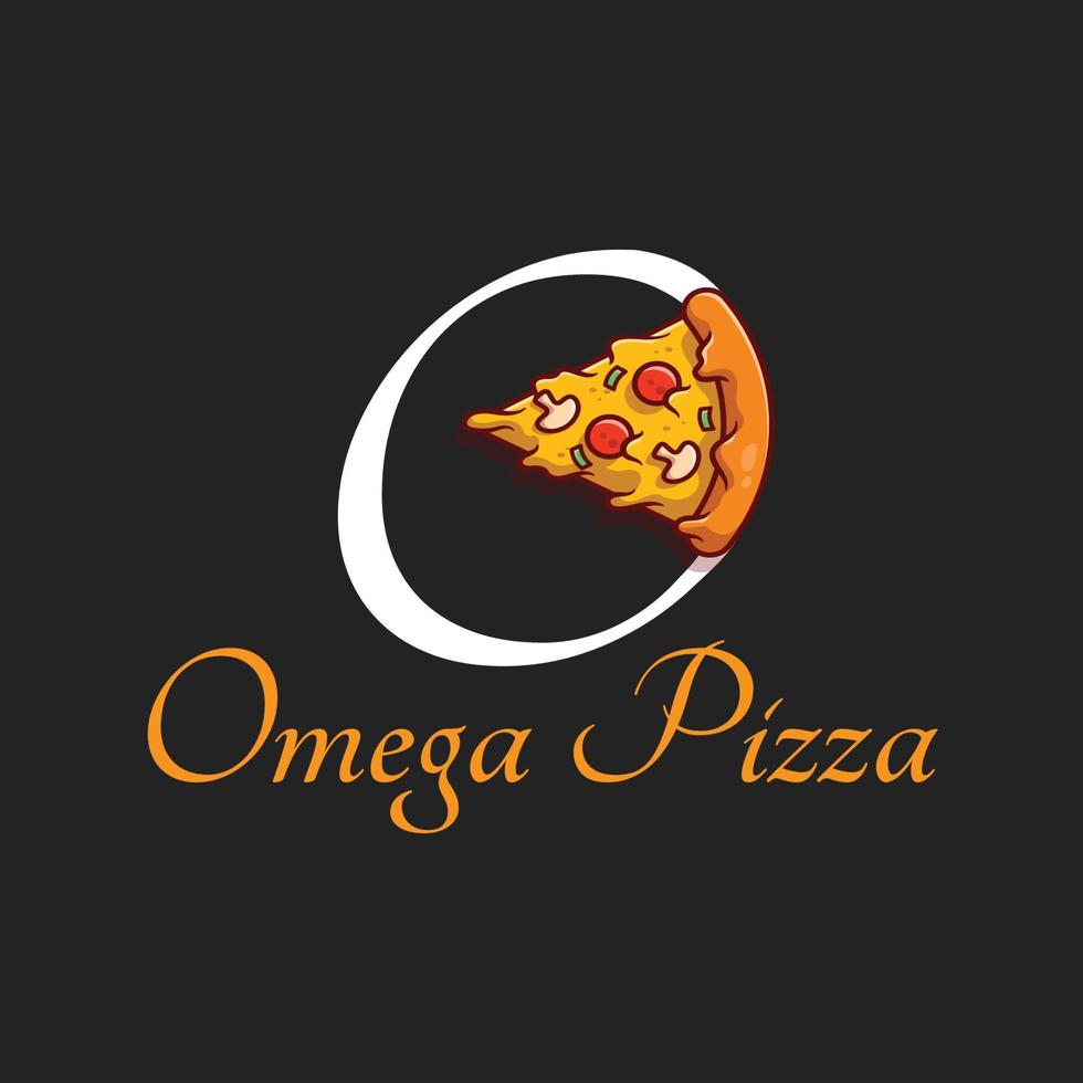 design del logo della pizza omega vettore