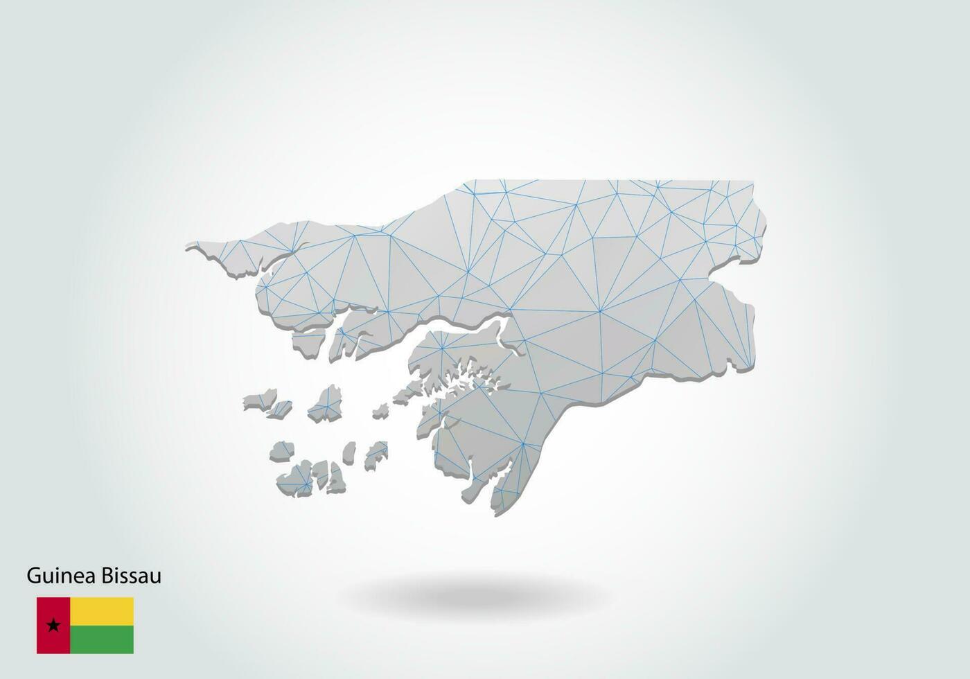 mappa vettoriale della guinea bissau con design a triangoli alla moda in stile poligonale su sfondo scuro, forma della mappa in moderno stile artistico 3d tagliato su carta. disegno di ritaglio di carta a strati.