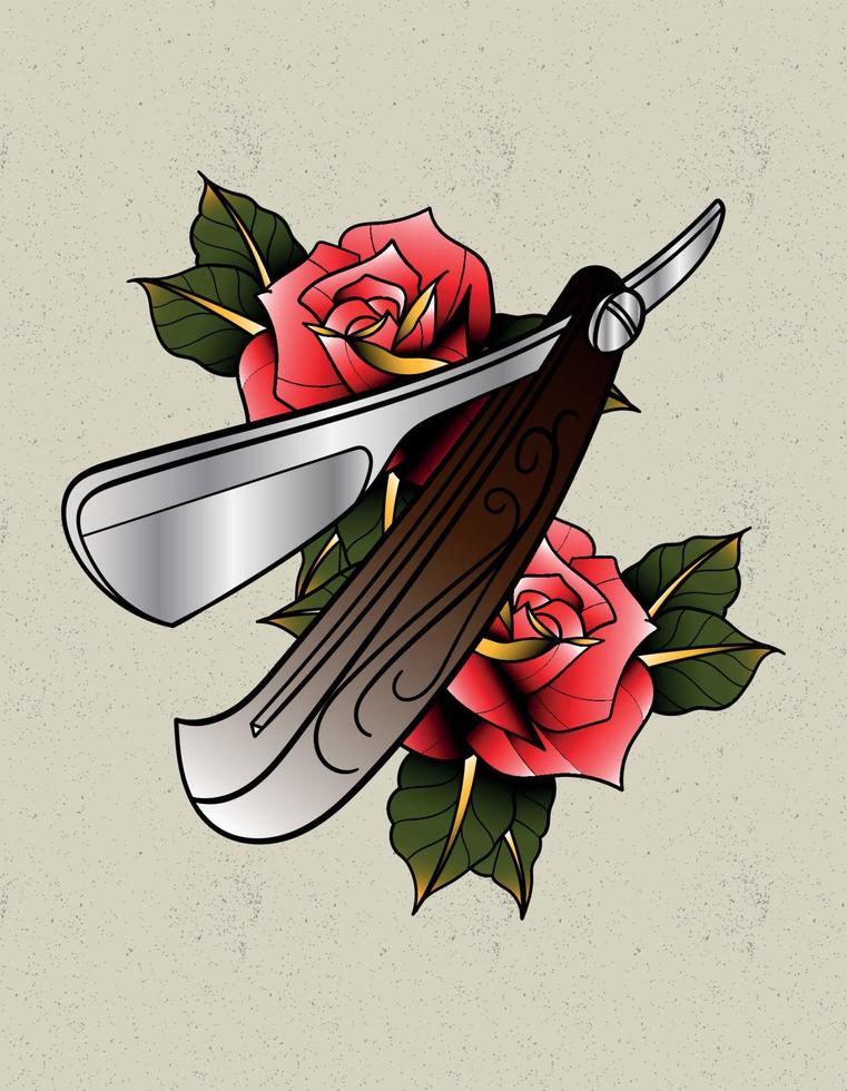 tatuaggio artistico con coltello da barbiere vettore