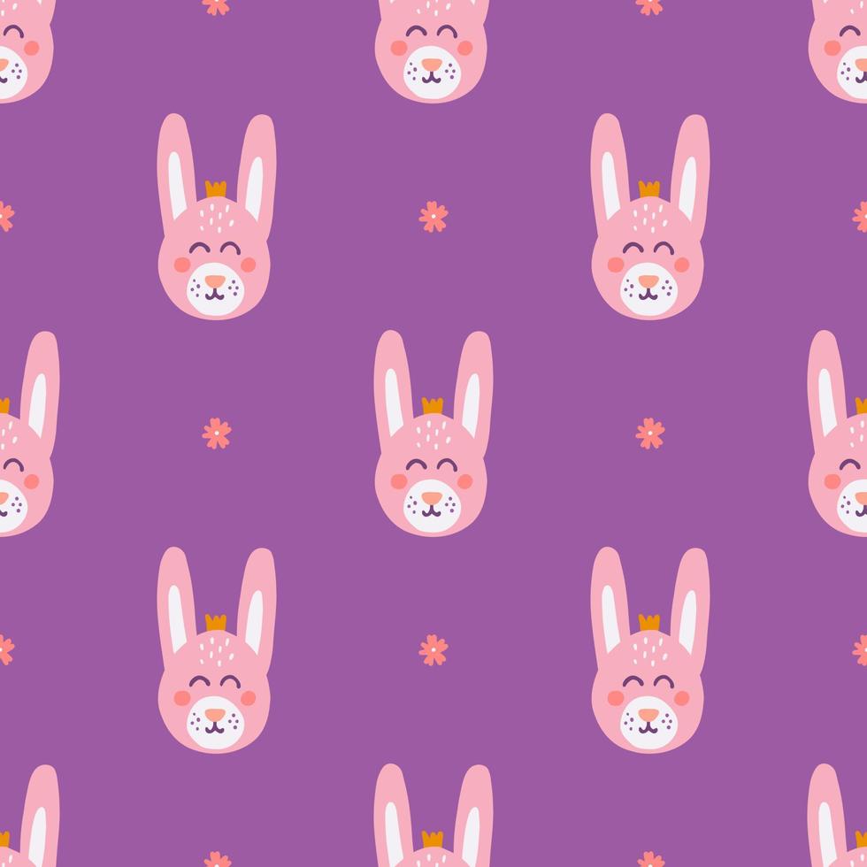 faccia di coniglio carino su sfondo viola, motivo vettoriale senza giunture