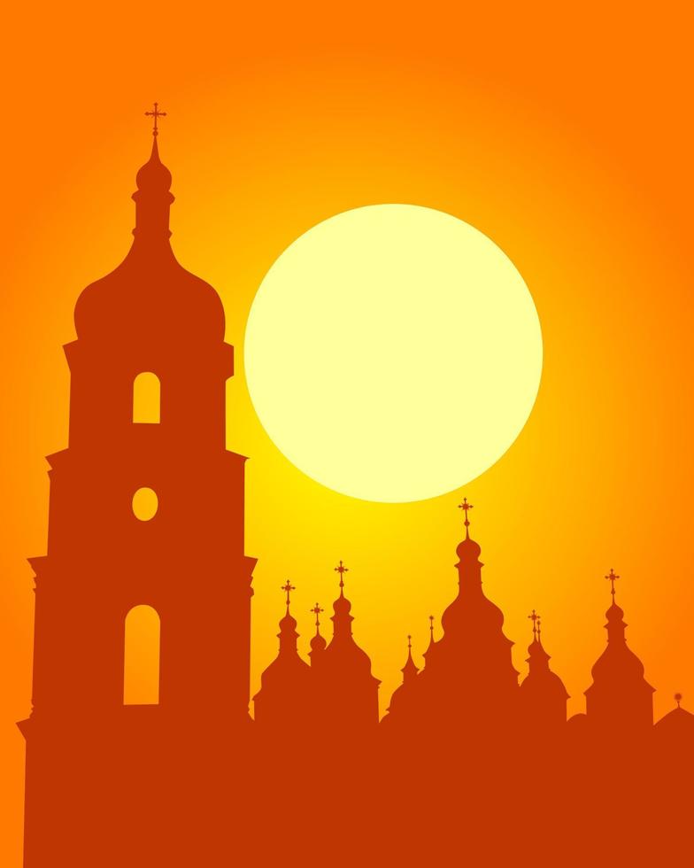 silhouette cattedrale di sophia a kiev su sfondo arancione vettore