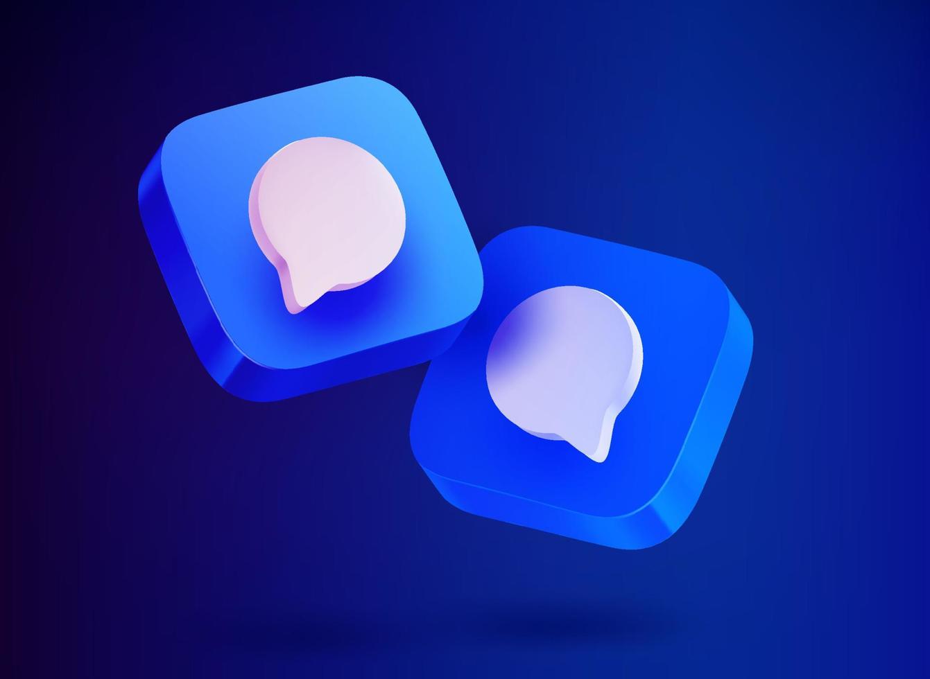 bolle di chat blu su sfondo vivido. concetto di conversazione. illustrazione vettoriale 3d