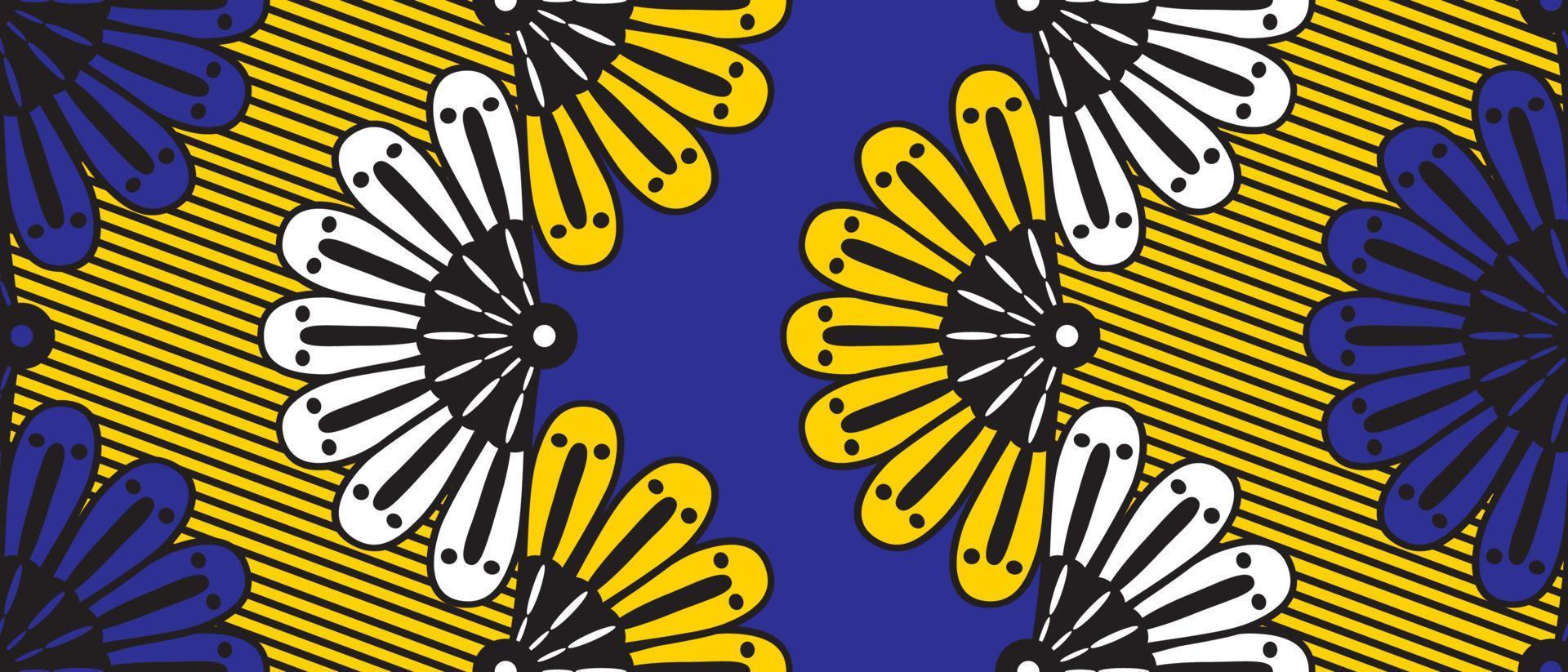 modello giallo e blu tradizionale etnico africano. bellissimo kitenge senza cuciture, stile chitenge. design alla moda in colorato. motivo geometrico astratto. stampe floreali ankara, stampe a cera africana. vettore