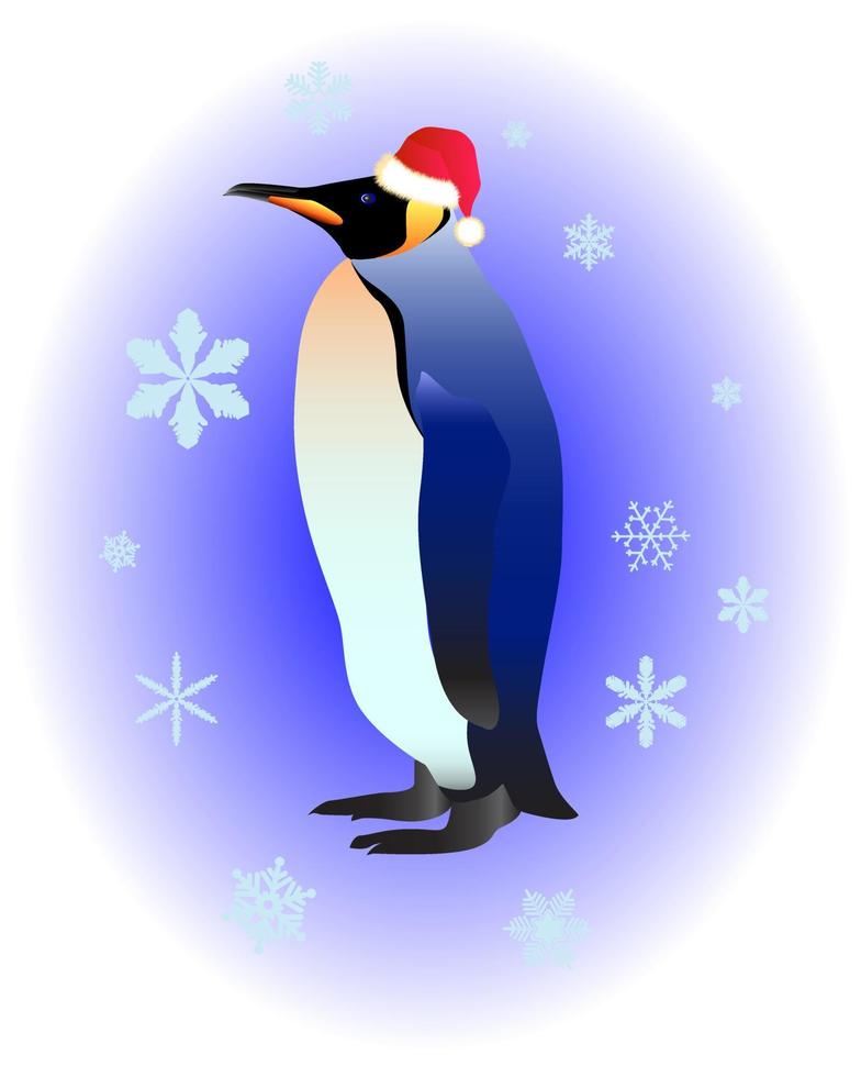 pinguino con un berretto rosso su sfondo blu vettore