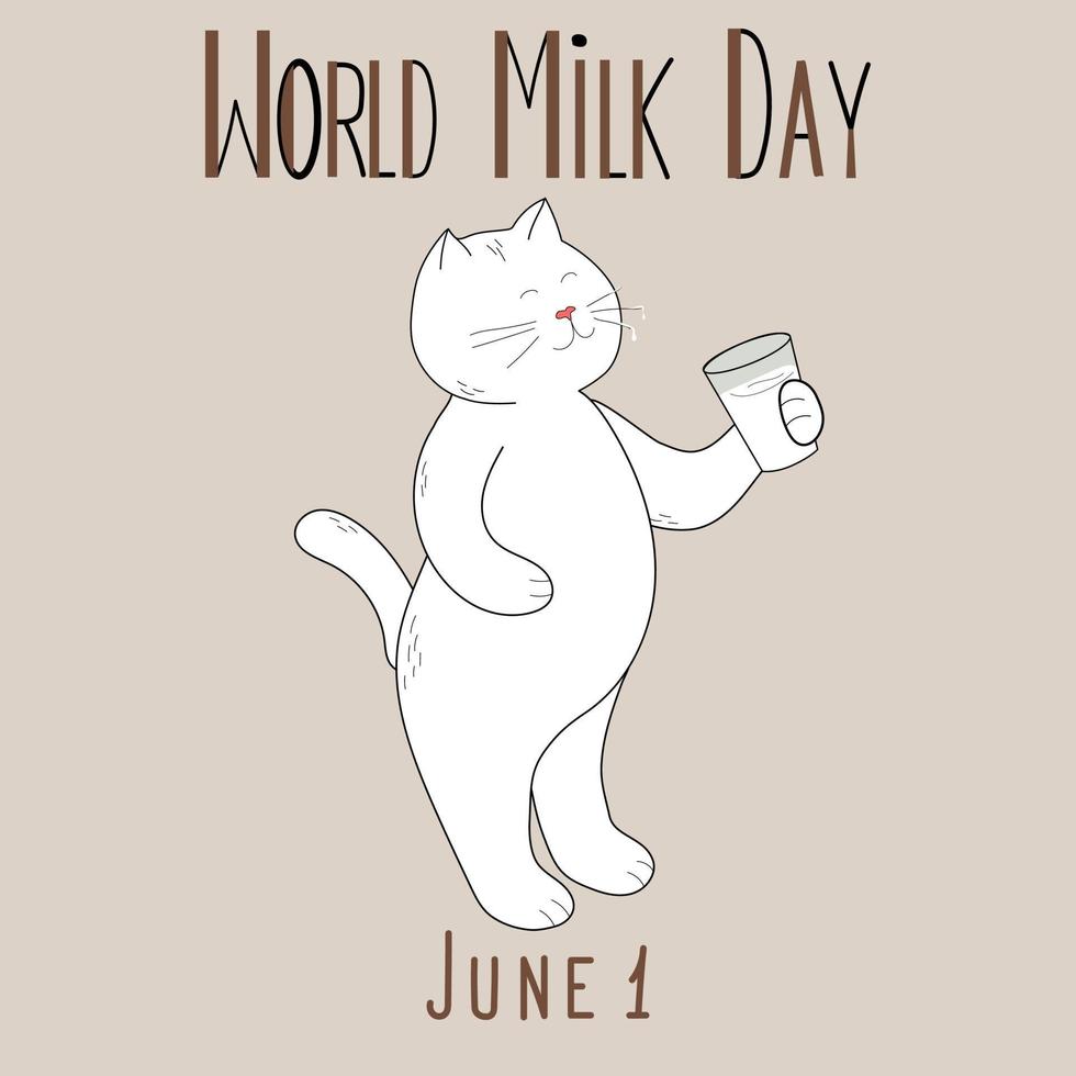 giornata mondiale del latte con il gatto dei cartoni animati vettore