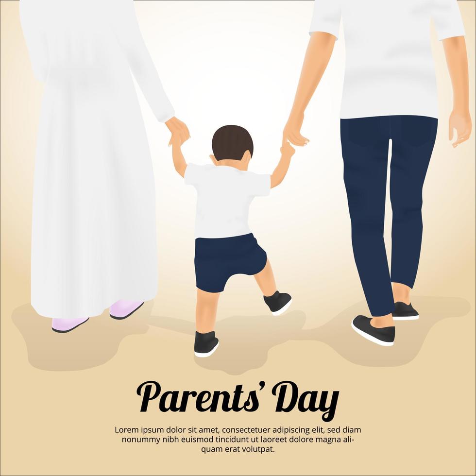 sfondo del giorno dei genitori con un bambino che tiene le mani del padre e della madre vettore