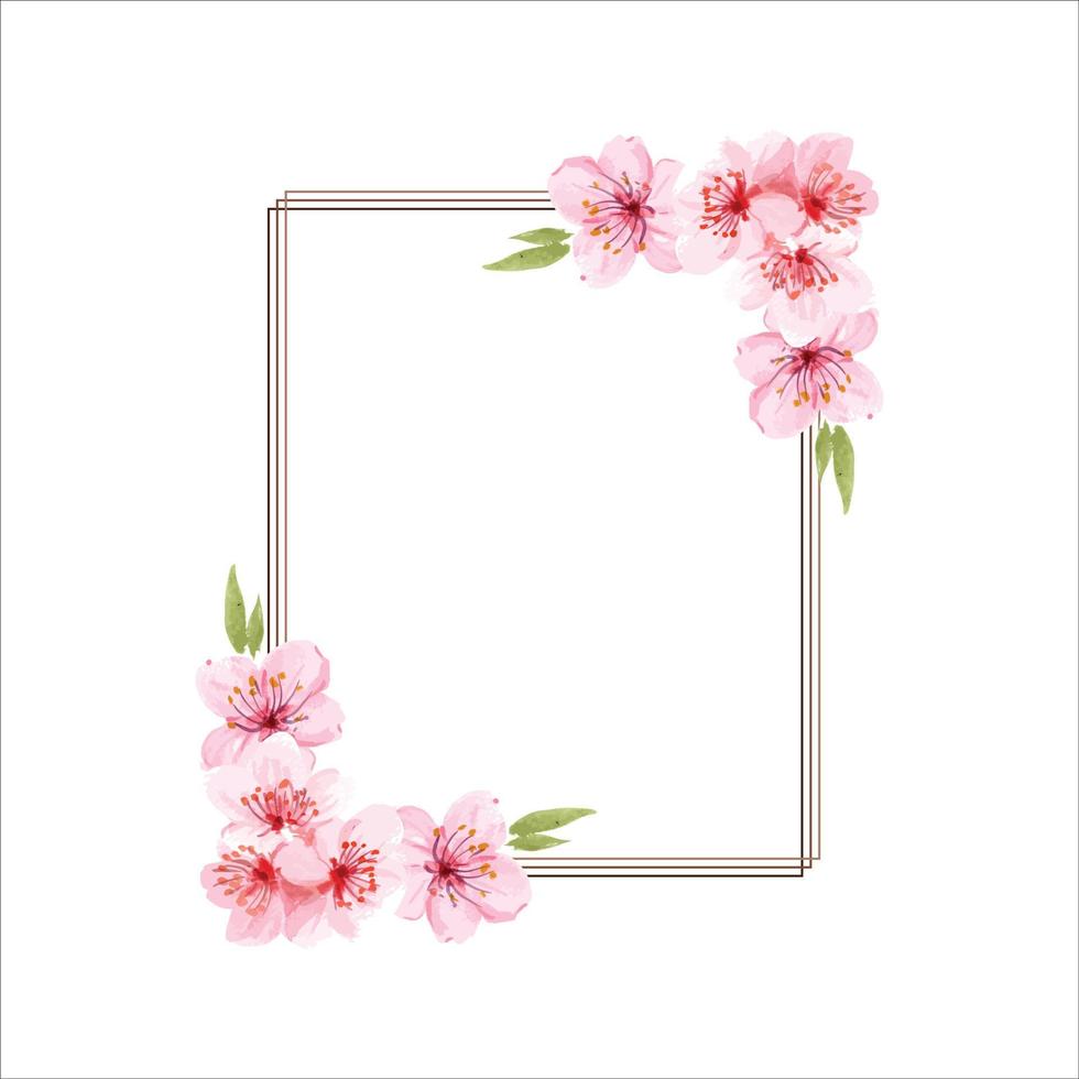 bordo floreale primaverile. cornice di fiori rosa di fiori di ciliegio, illustrazione di cornice vettoriale di rami di fiori, modello di confine di fiori di albero di fiori. rami di fiori di ciliegio rosa, boccioli su ramoscelli.