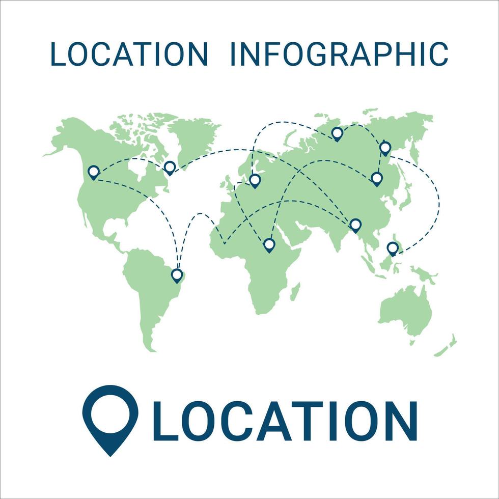 design dell'elemento infografico per la posizione o la presentazione su uno sfondo bianco, sfondo vettoriale dettagliato della mappa del mondo, mappa del mondo con puntatori di posizione e vettore del grafico in scala.