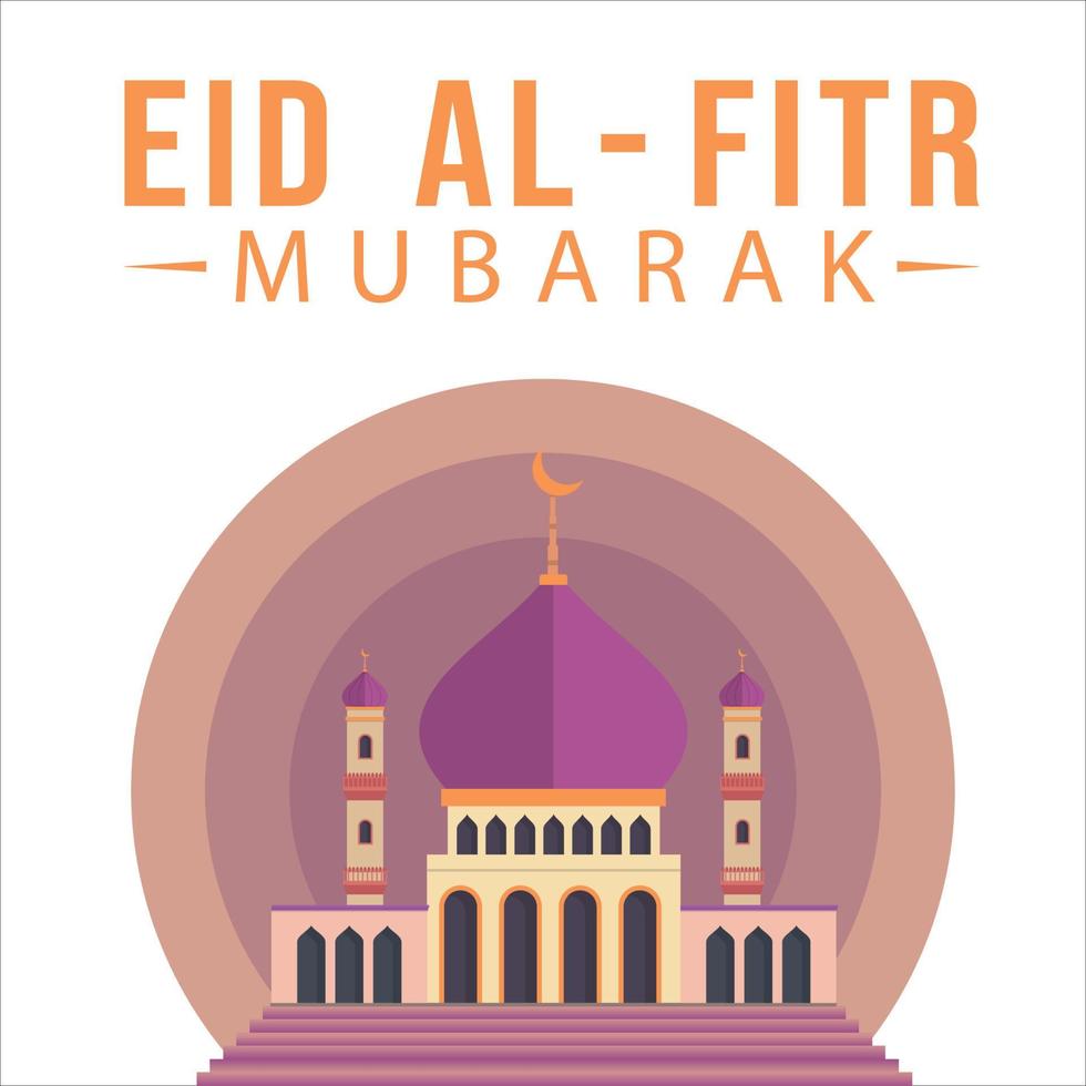 eid al-fitr mubarak effetto testo dorato, celebrazione eid mubarak, festa sacra dei musulmani, moschea musulmana, tonalità multicolore, viola, effetto testo dorato, dorato. vettore