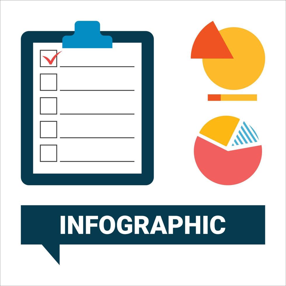 design di elementi infografici per affari o presentazioni su sfondo bianco, grafico a torta multicolore, messaggio di testo infografico, elenco di controllo delle attività. vettore