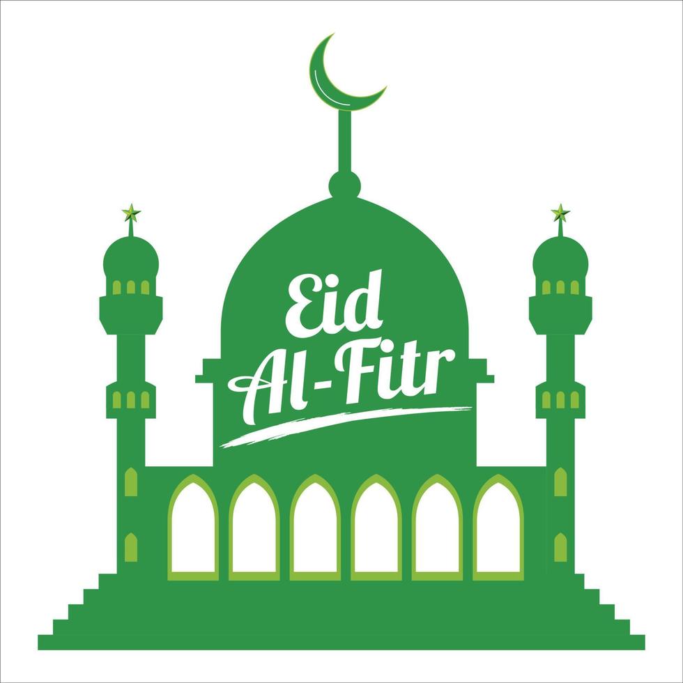 eid al-fitr effetto testo bianco su sfondo verde, festival musulmano eid al-fitr bellissimo effetto testo, eid al-fitr, verde, bianco, elementi, moschea verde musulmana. vettore