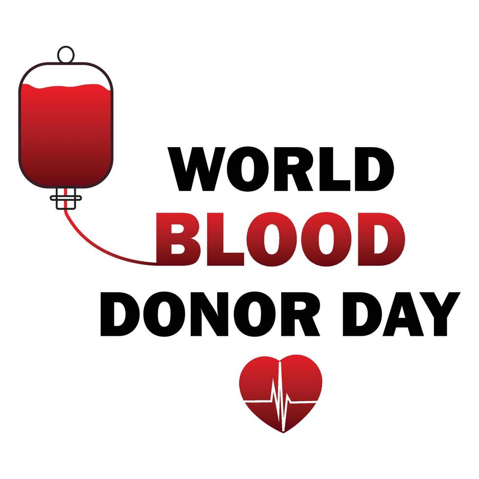illustrazione vettoriale della giornata mondiale del donatore di sangue con effetto testo nero e rosso con forma d'amore rossa, forma d'amore rossa, effetto testo, rosso, nero, sangue, sacca di sangue.