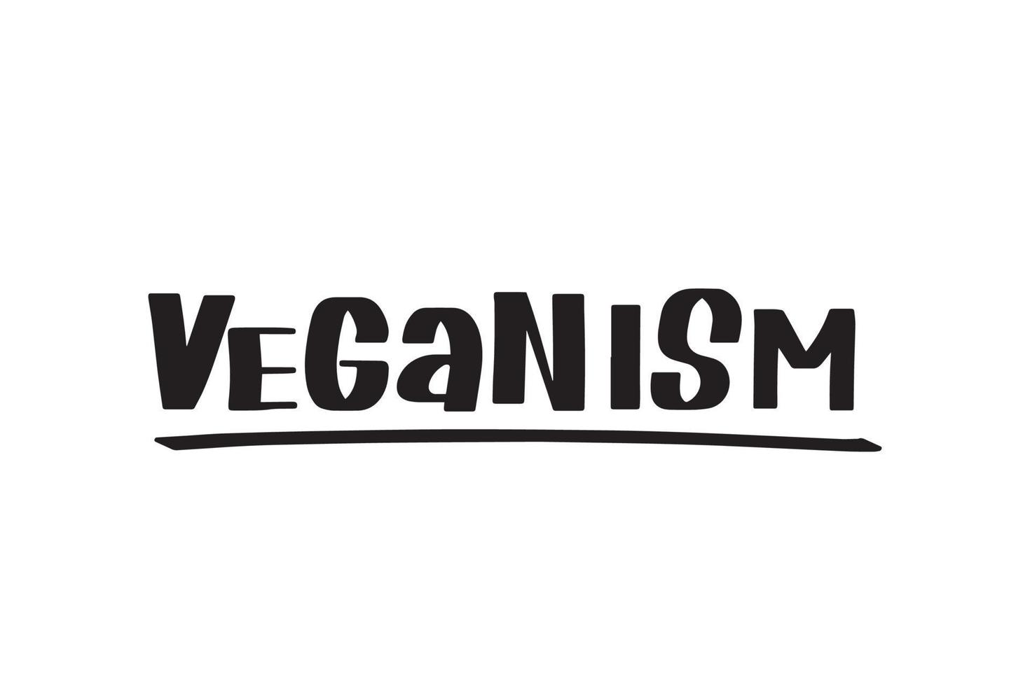 ispirazione scritta a mano con scritte a pennello veganismo. illustrazione di calligrafia vettoriale isolata su sfondo bianco. tipografia per striscioni, distintivi, cartoline, magliette, stampe, poster.