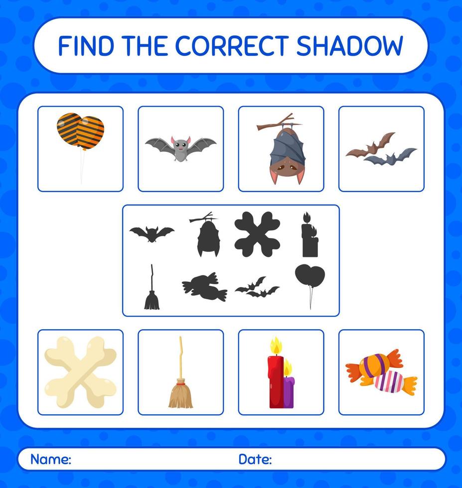 trova il gioco di ombre corretto con l'icona di halloween. foglio di lavoro per bambini in età prescolare, foglio attività per bambini vettore