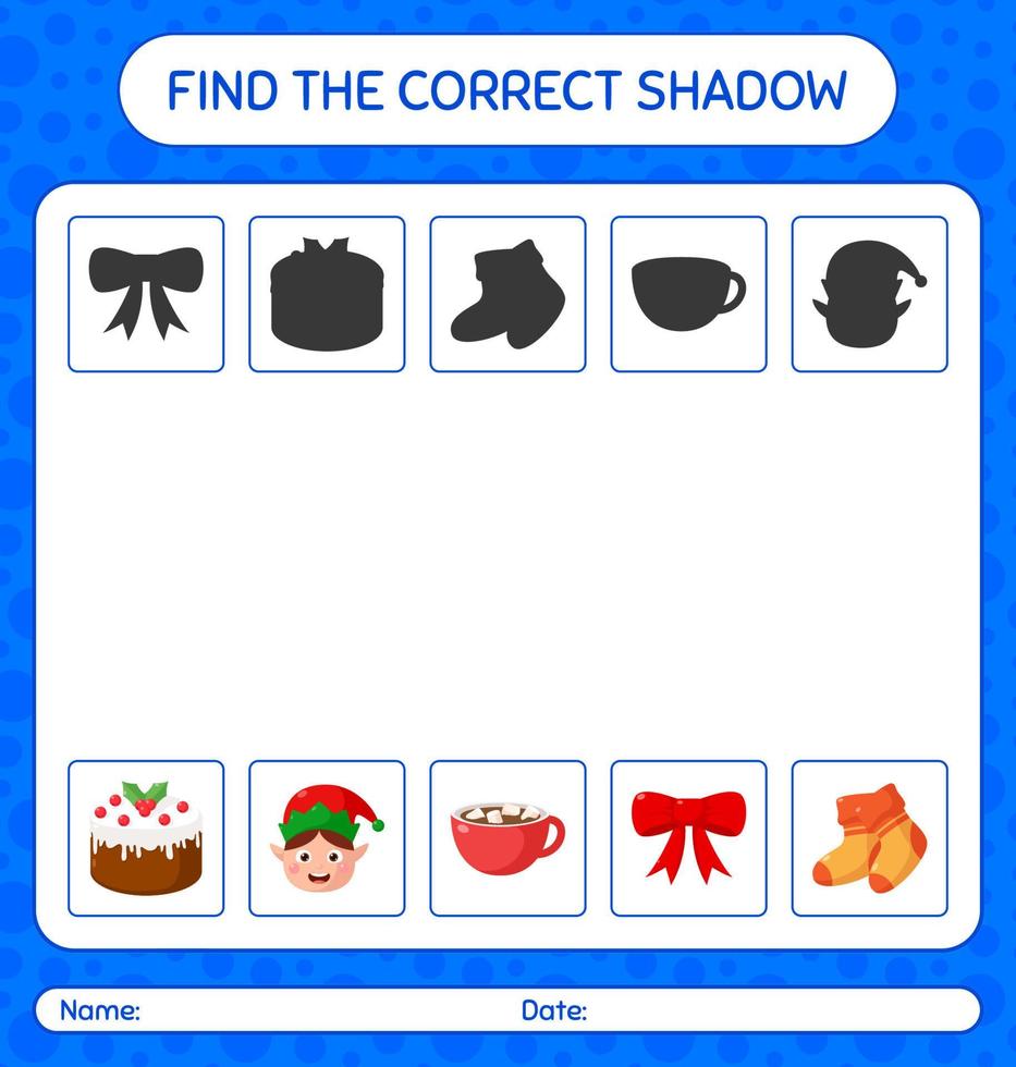 trova il gioco di ombre corretto con l'icona di natale. foglio di lavoro per bambini in età prescolare, foglio attività per bambini vettore