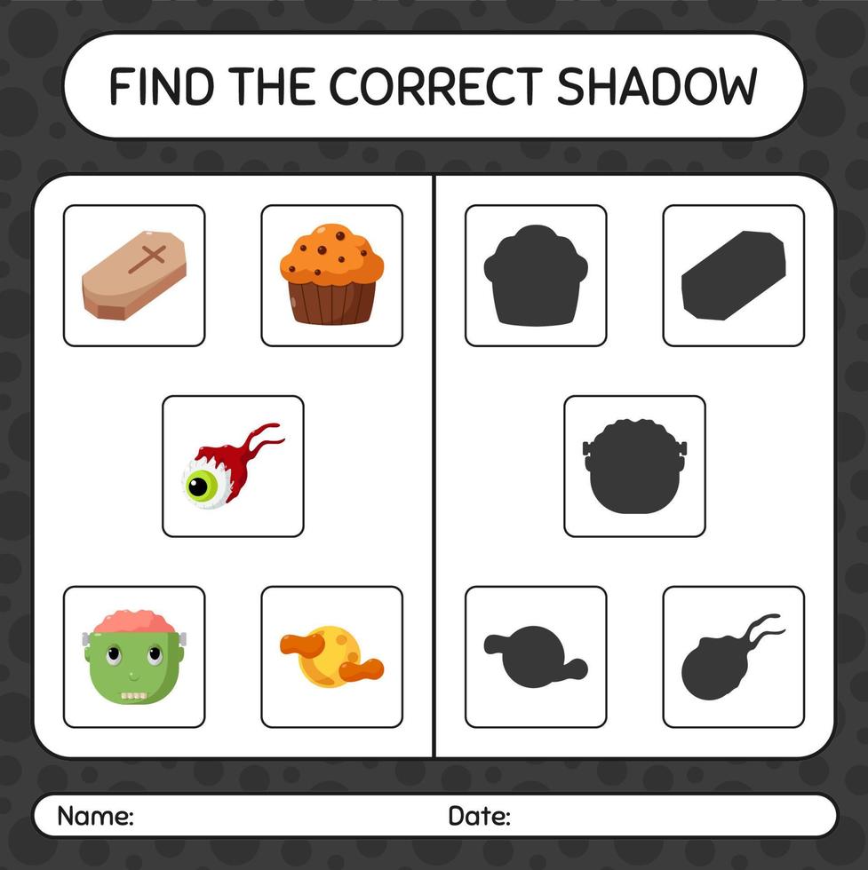 trova il gioco di ombre corretto con l'icona di halloween. foglio di lavoro per bambini in età prescolare, foglio attività per bambini vettore