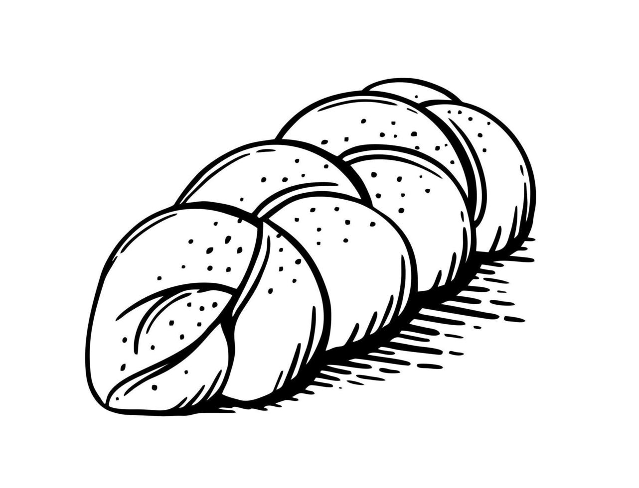 il cestino del pane è uno schizzo vettoriale di elementi da forno disegnati a mano di scarabocchi. per menu di bar e prodotti da forno